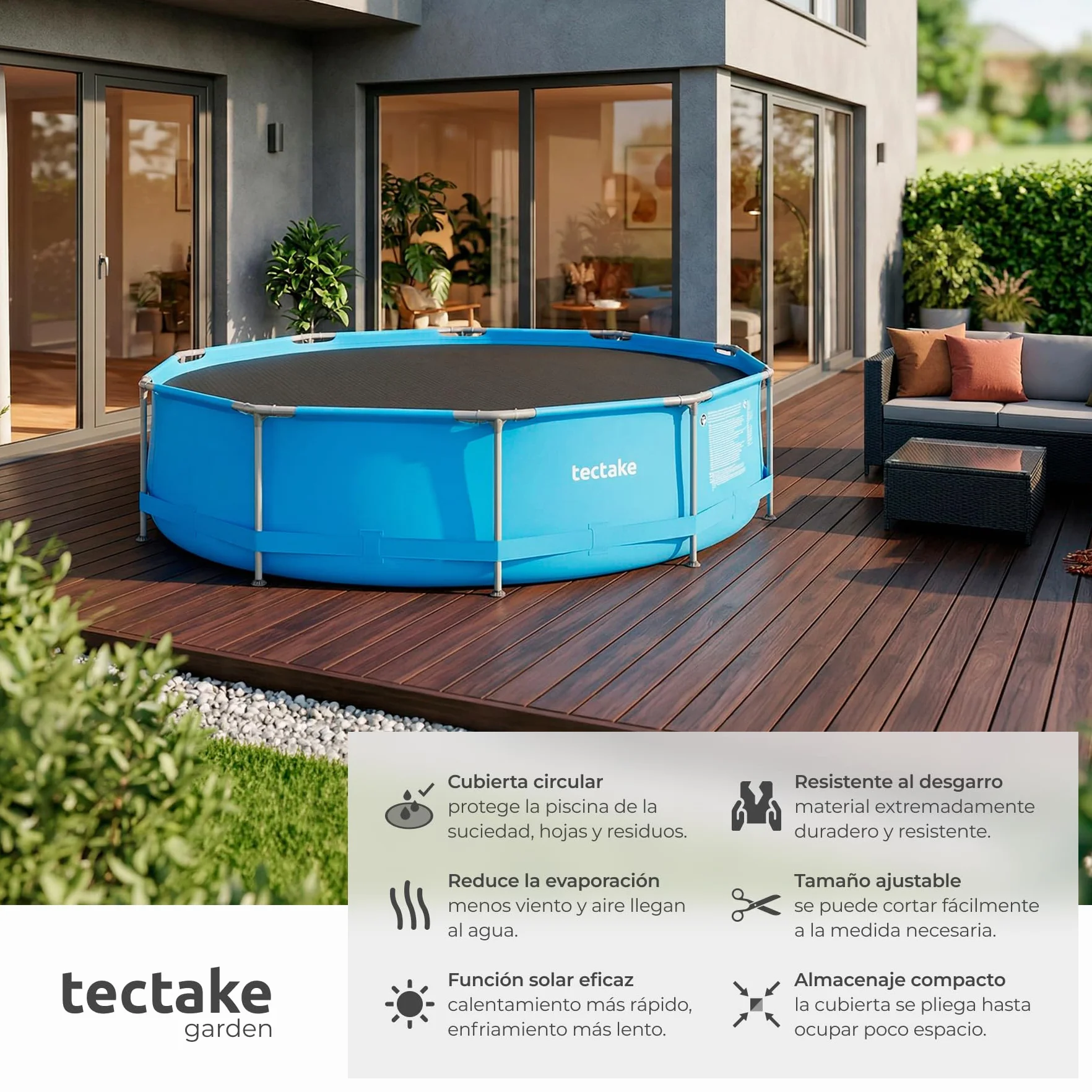 tectake® Manta Solar Piscina Redonda Flotante Recortable 110 µm 250 x 250 x 1 cm Negro