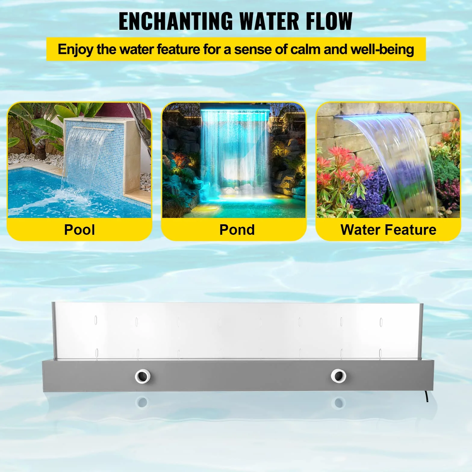 VEVOR Aliviadero de Fuente de Piscina en Cascada, 35 x 3,2 x 8,1 Pulgadas 17 Colores LED, Fuente de Cascada de Piscina Acrílico Sólido, Cascada de Piscina para Estanque de Jardín Control Remoto