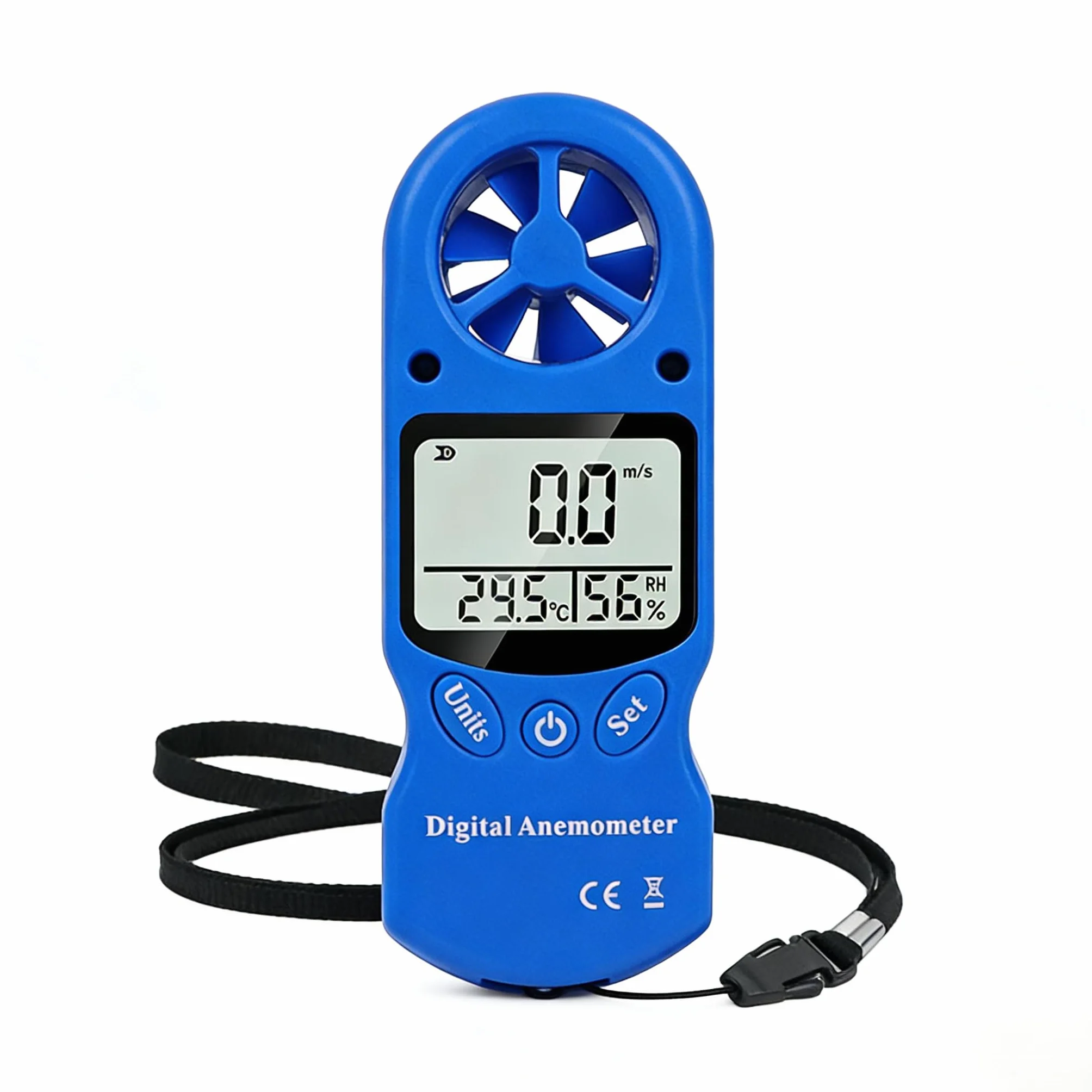 Anemómetro Portátil Digital 3 in 1, Medidor de Velocidad del Viento 0,3-30 m/s con Sensor de Temperatura y Humedad
