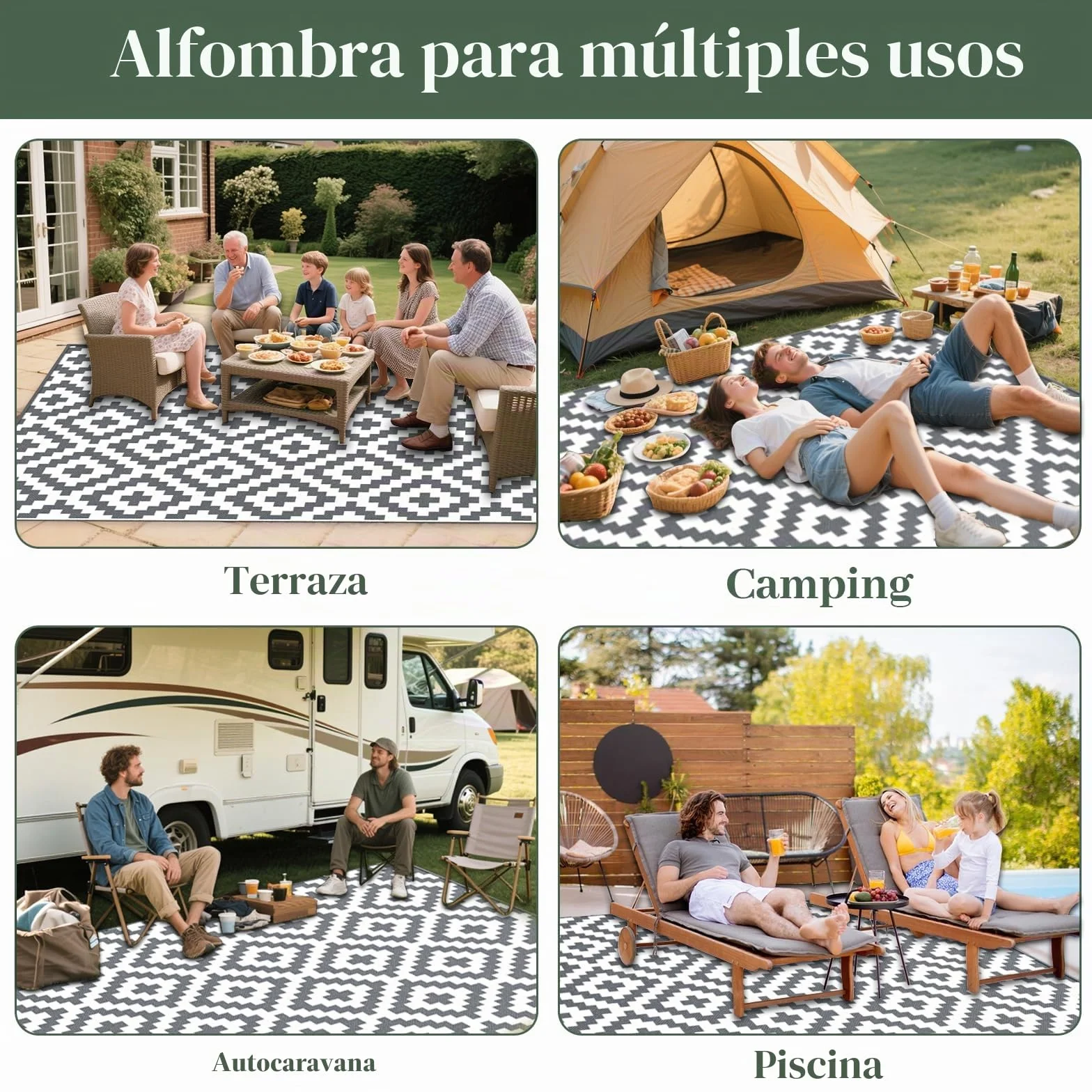 Mokani Alfombra Exterior Impermeable 150x240CM Polipropileno Protección UV