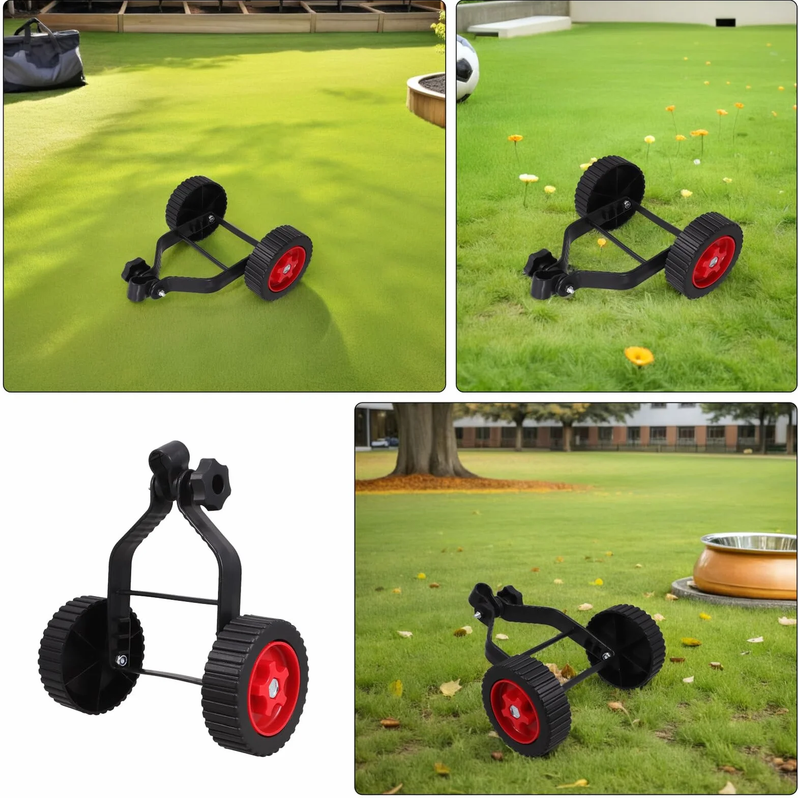 VANZACK Ruedas Auxiliares para Cortacésped de Jardín 2 Piezas Negras de Plástico 27X245X125 CM Accesorio Compatible para Desbrozadora Manual Gasolina Soporte Absorción de Impactos
