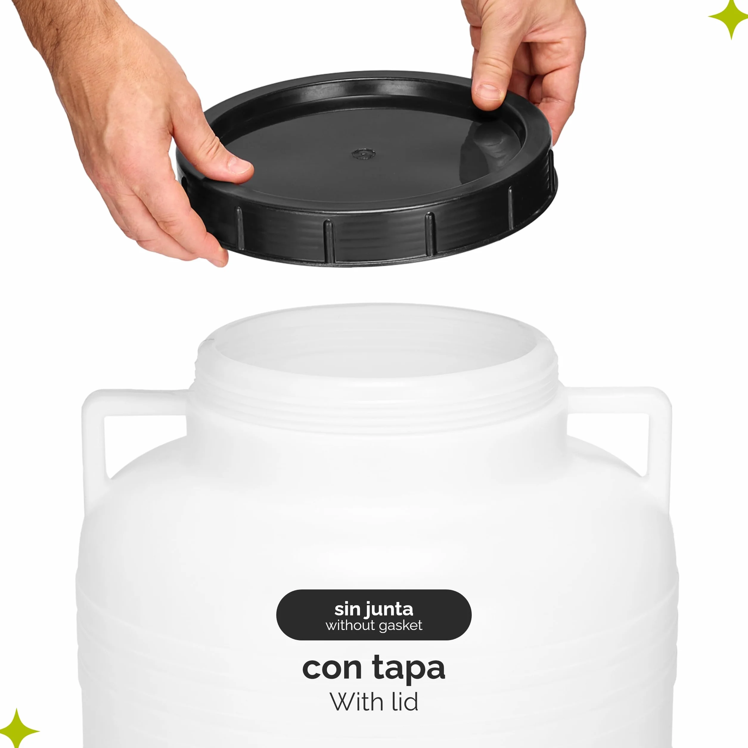 Garronda 60 litros Barril BPA-Libre Boca Ancha Depósito Agua Contenedor Tapa Sauerkraut Cuba Lluvia Salmuera Carne Blanco