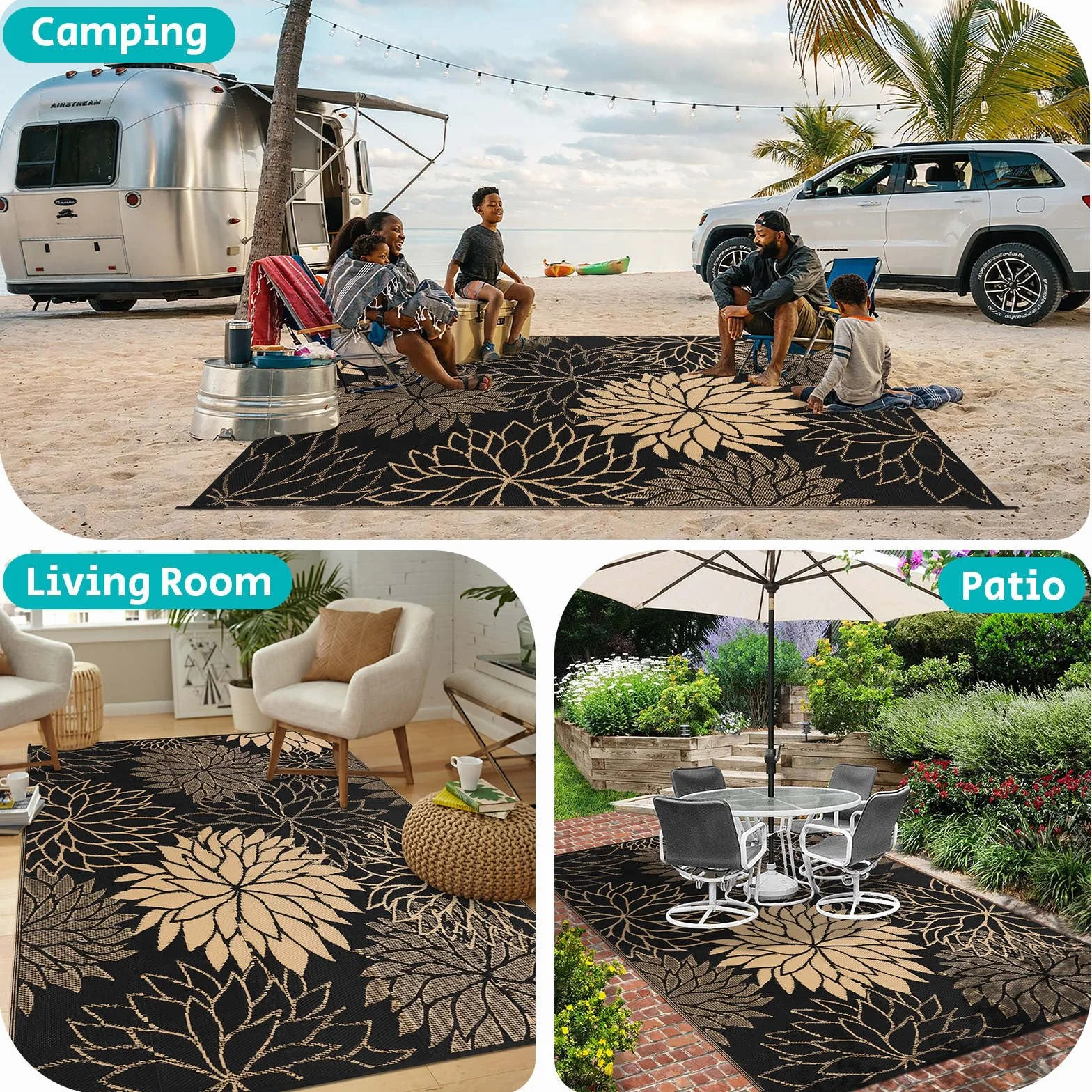 SHACOS Alfombra Exterior Impermeable Reversible 270 x 360 cm Grande para Patios Jardines Camping