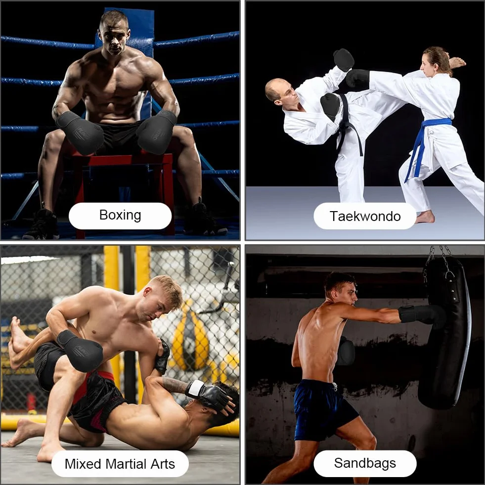 flintronic Guantes de Boxeo para Adulto, Cuero Premium, Entrenamiento MMA Muay Thai Kickboxing Negro
