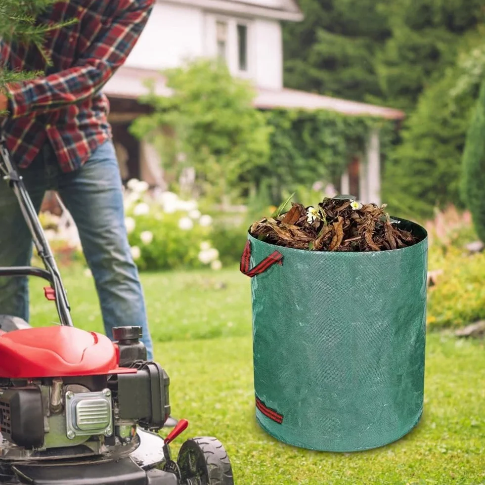 Bolsas de basura de jardín grandes de 120 L, reutilizables, contenedores de recogida de desechos de hojas para patio, malas hierbas y hierba, contenedores de jardín duraderos para almacenamiento y