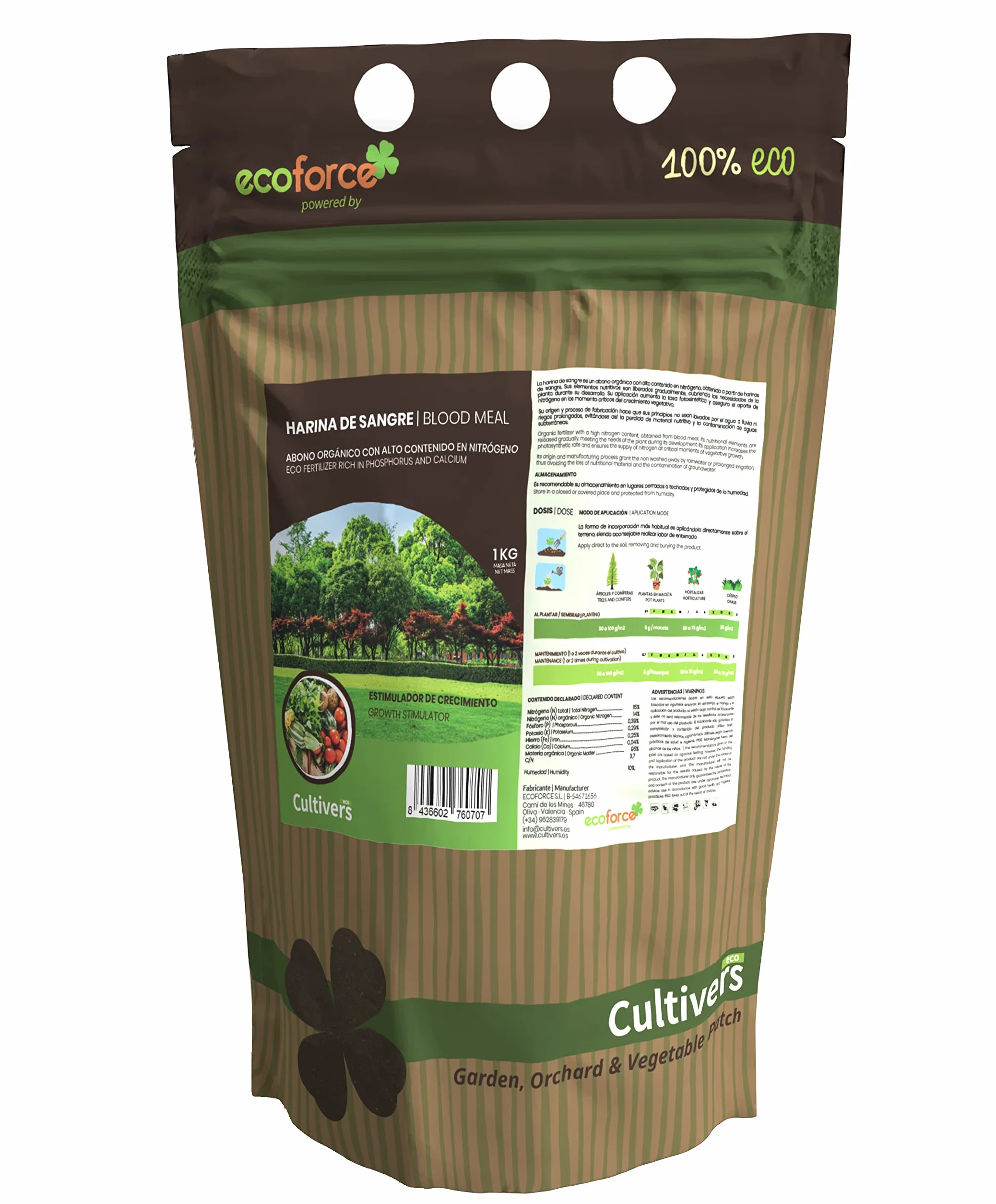 CULTIVERS Harina de Sangre 1 kg Abono Ecológico Fertilizante Nitrógeno