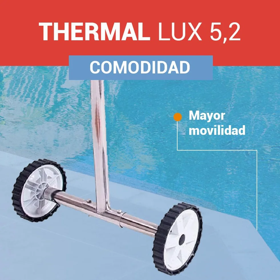 PisciHogar Enrollador Manta Térmica Thermal Lux 5.2 Cobertor Solar Piscina Ajustable 5.2m Ancho
