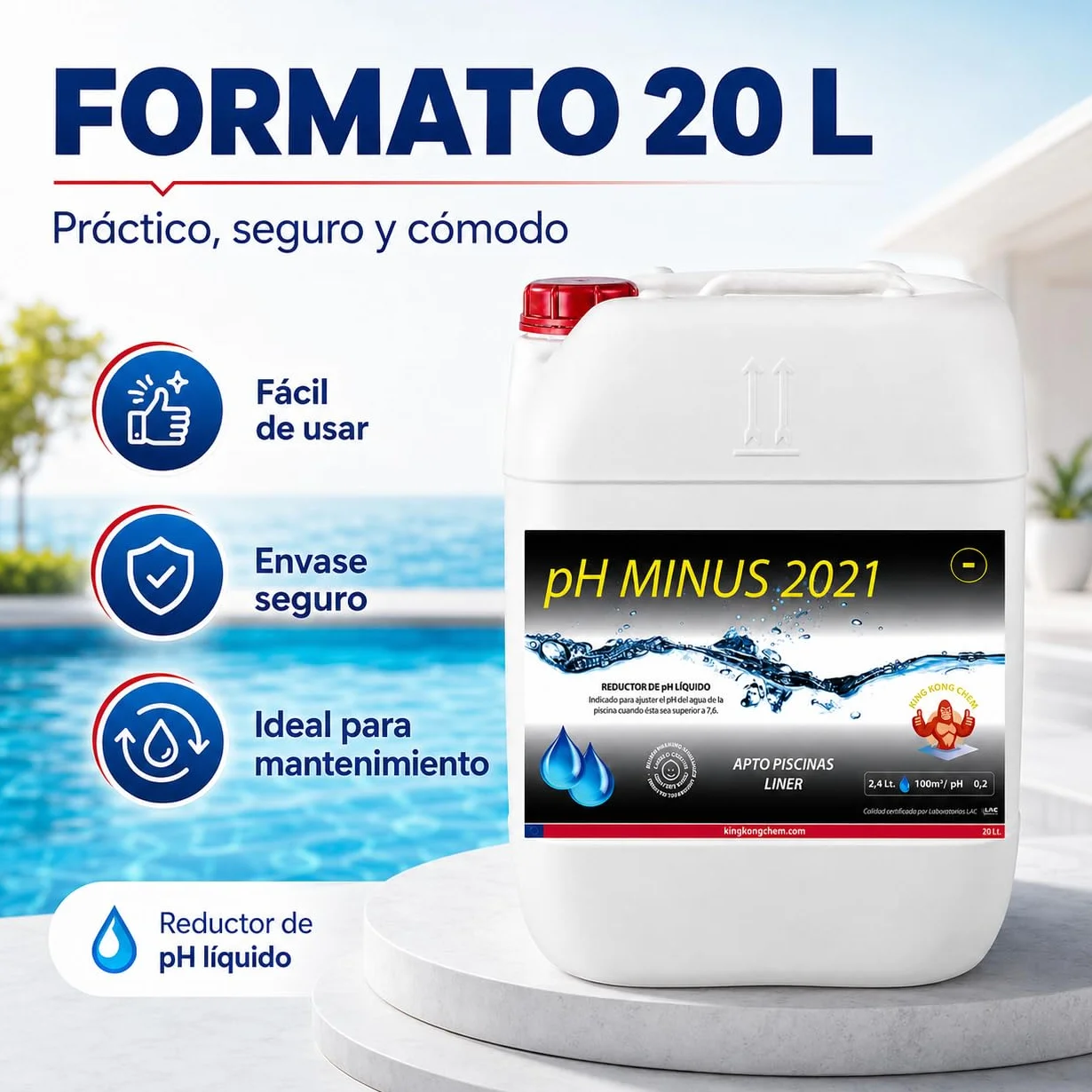 PH Minus 20 litros (25 KG) - Reductor pH para Piscinas - Ácido Sulfúrico al 15%