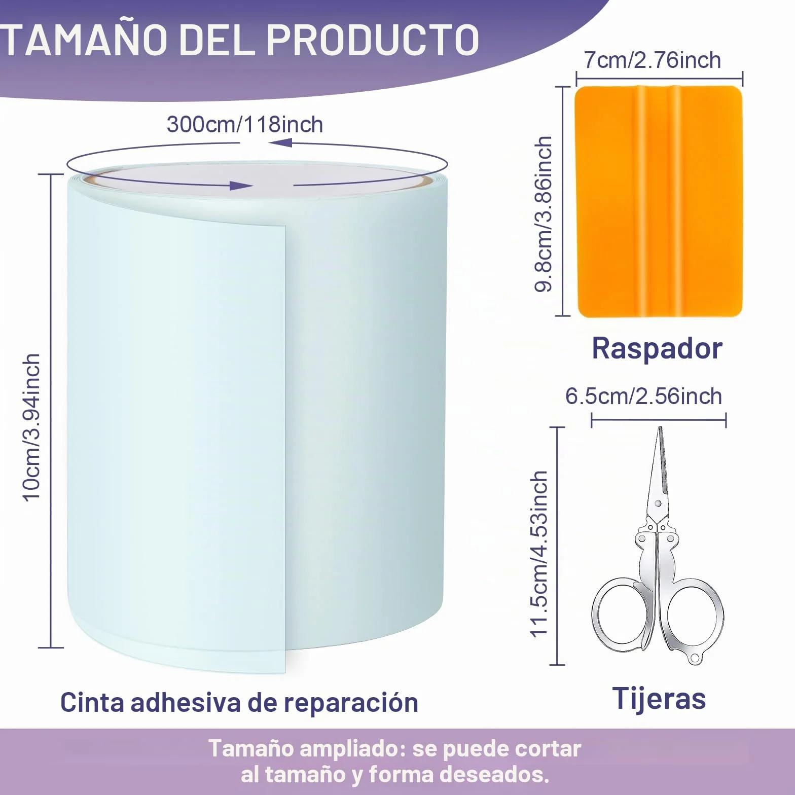 Kit de Parches para Piscina Impermeable 10 cm x 300 cm, Cinta Autoadhesiva Transparente para Reparar Pinchazos en Colchones Hinchables y Liner