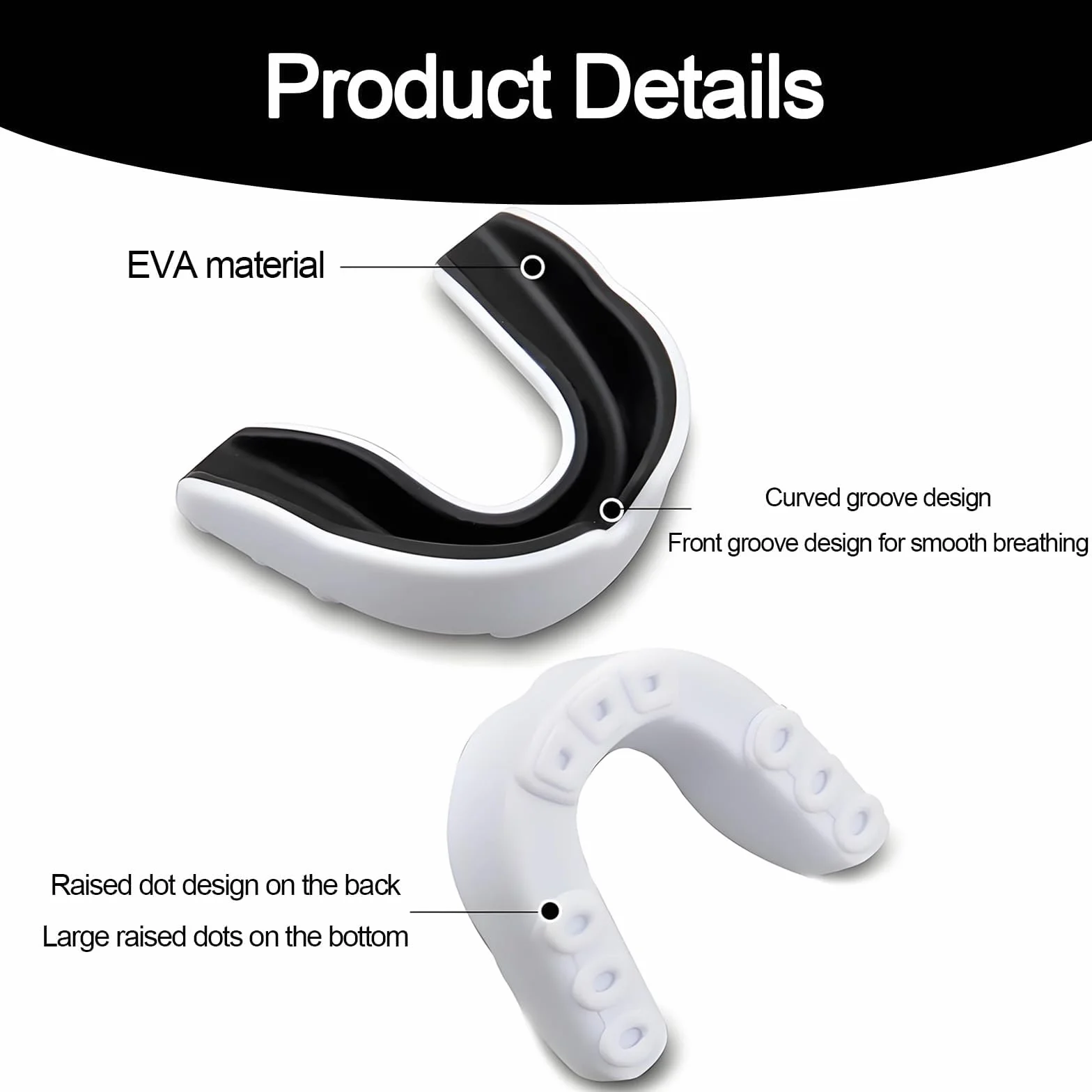 Protector Bucal Deportivo Adultos MMA Boxeo Rugby Hockey Artes Marciales Ajuste Personalizable Máxima Protección Blanco y Negro