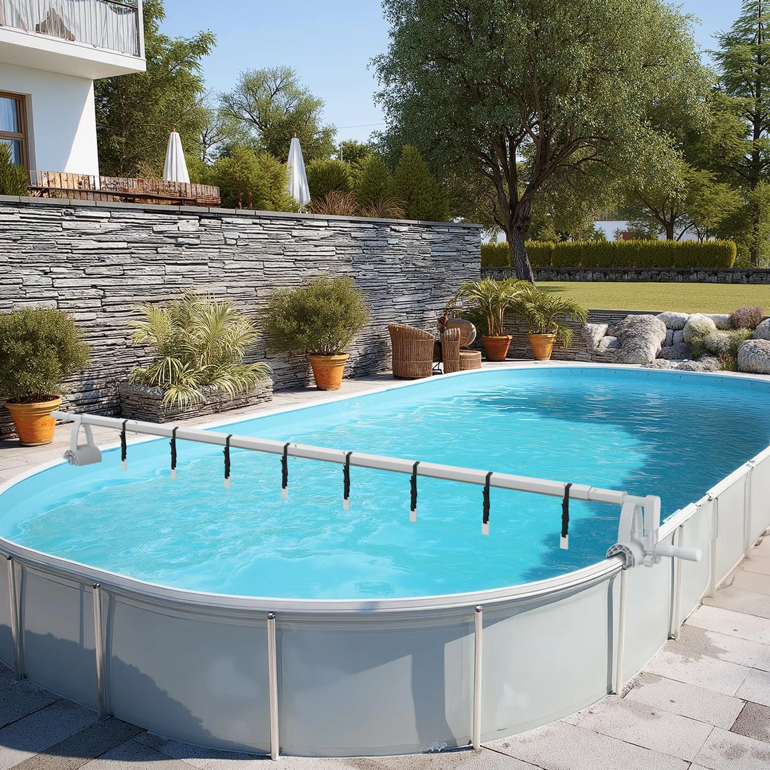 LEADZM Enrollador de lona para piscina aluminio premium 1,5-4,8 m 30-48 mm blanco