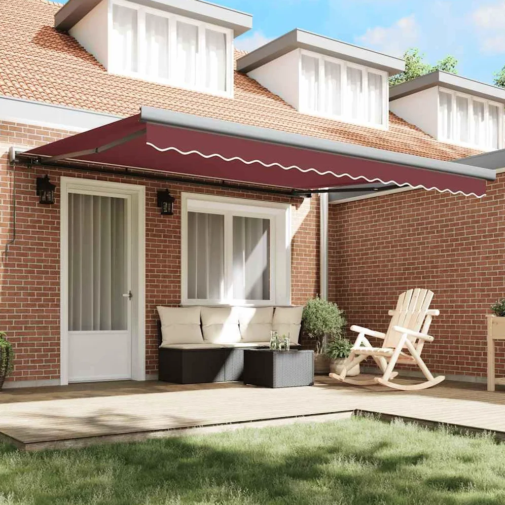 Toldo de brazo articulado manual con manivela 400 x 300 cm burdeos | Toldo manual para terraza, patio y restauración. Totalmente ajustable para una protección solar óptima al aire libre.
