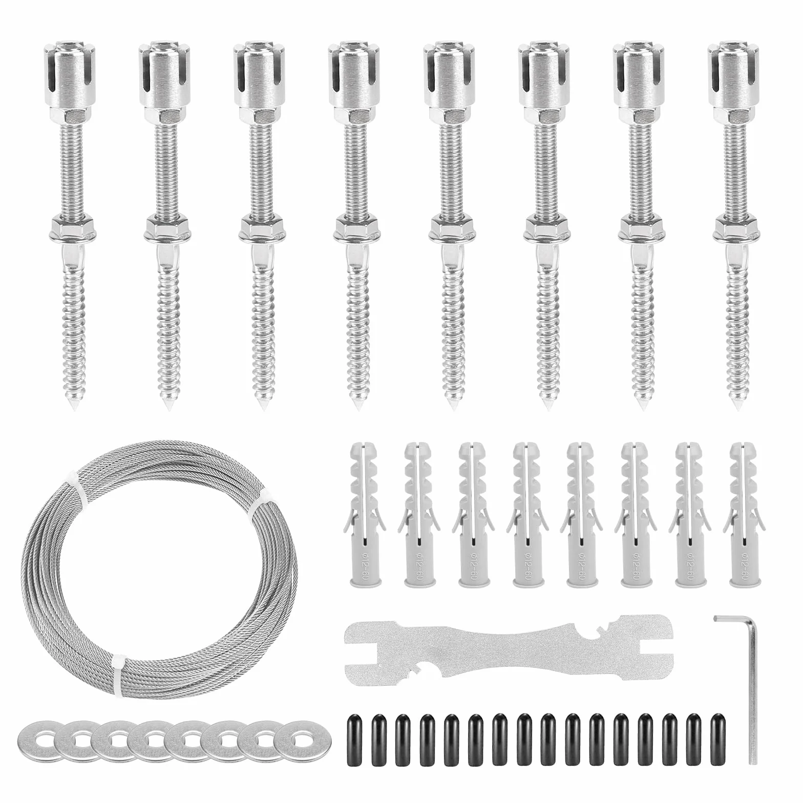 EXLECO Enrejado de Alambre Plantas Trepadoras, Kit de Enrejado de Alambre de Acero Inoxidable 316 con 8 Soportes & Cuerda 12M x 3mm, Soporte para Plantas Trepadoras Pared para Rosas Vides Tomates