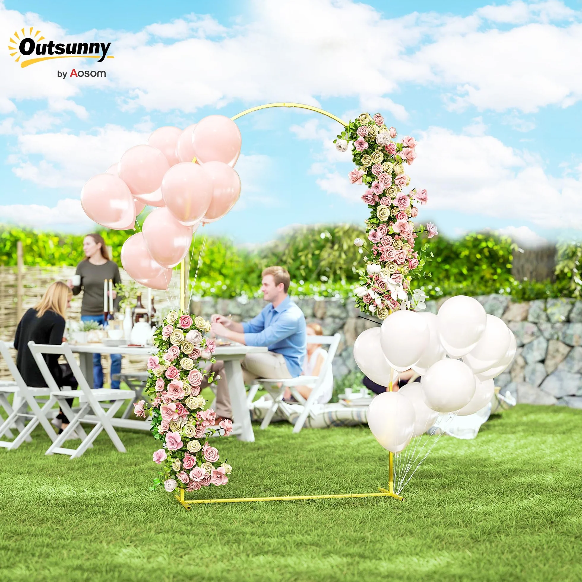 Outsunny Arco de Jardín de Metal 120x40x220 cm Dorado para Rosas Plantas Trepadoras