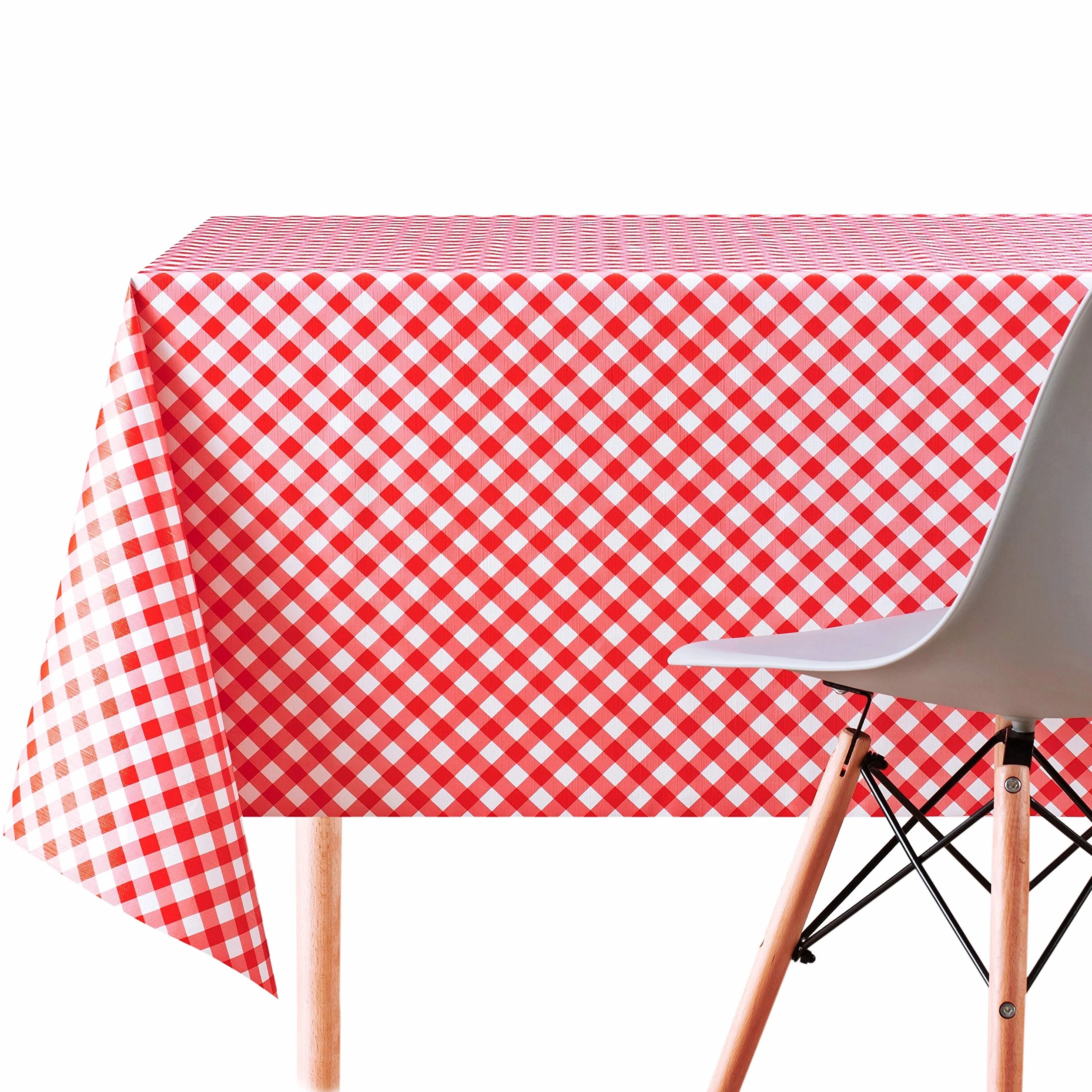 Mantel PVC Rectangular 200x140 cm Patrón Vichy Rojo y Blanco Impermeable para Mesa