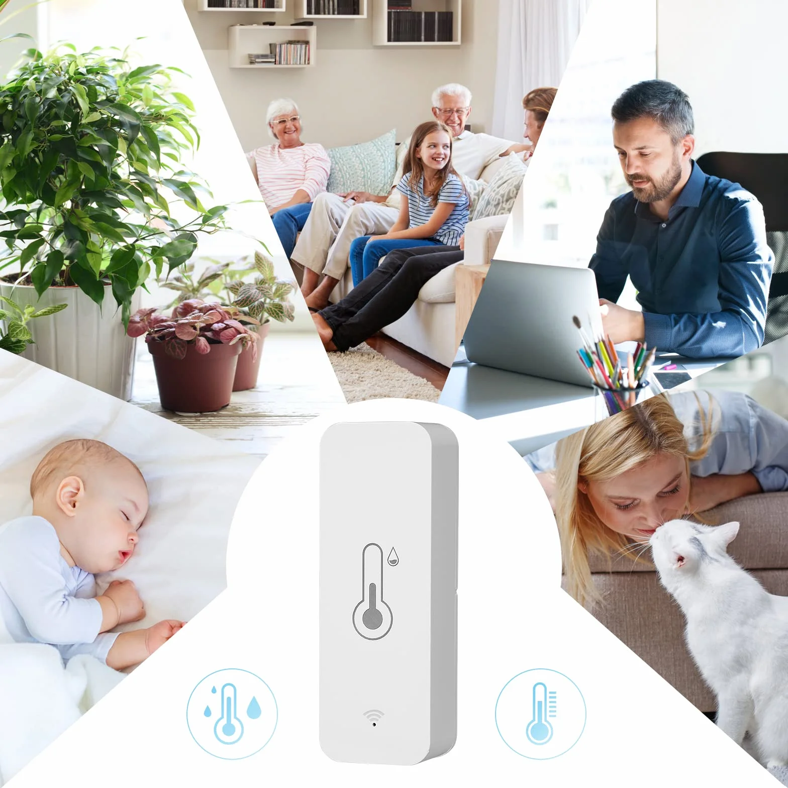Towwoo Temperatura Humedad Wifi Sensor Inalámbrico, Termómetro Higrómetro Inteligente con Alarma Tuya Alexa