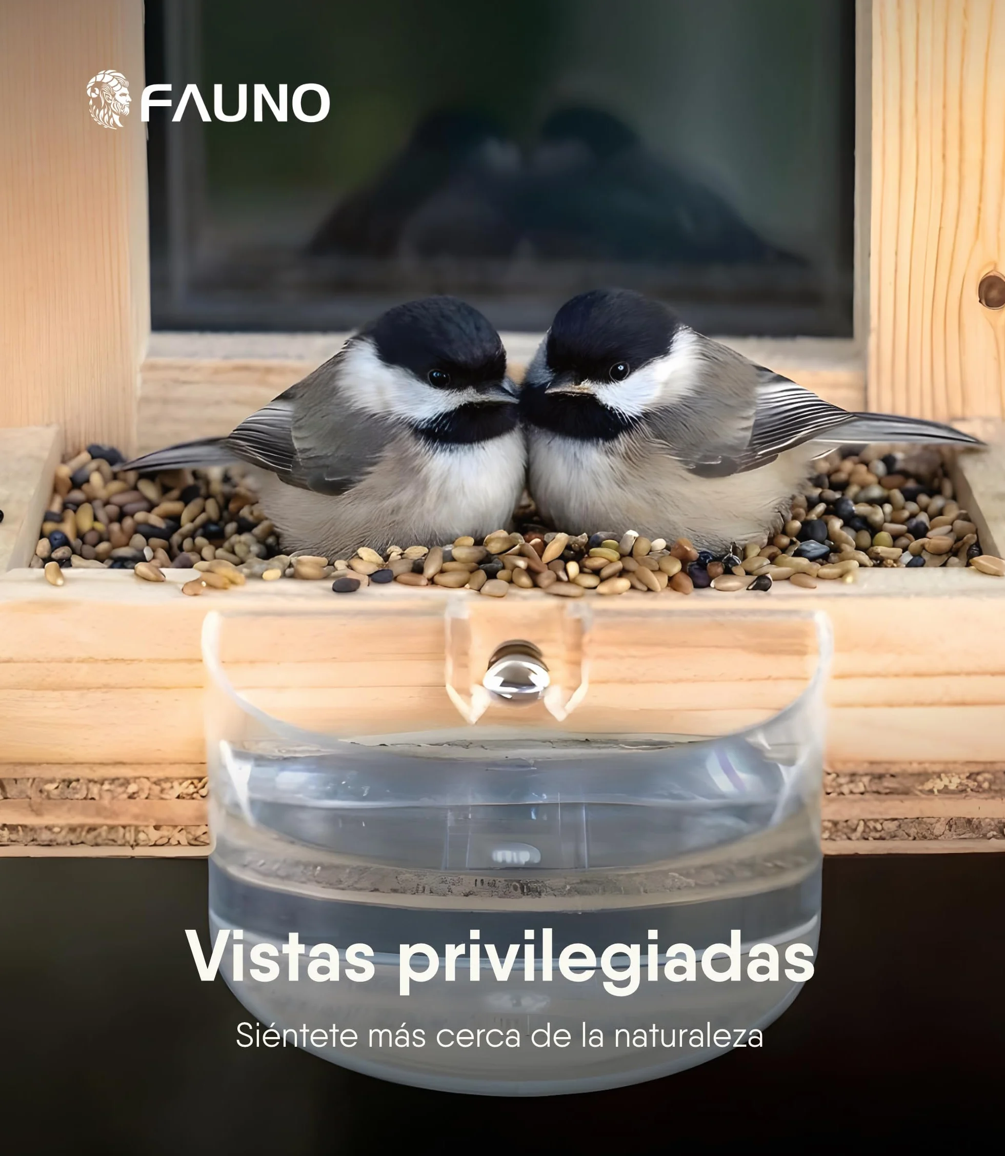 Comedero Pájaros Exterior Ventana Madera Casita con Soporte Ventosas Incluye Bebedero Bolsa 70g Alpiste Aves Silvestres
