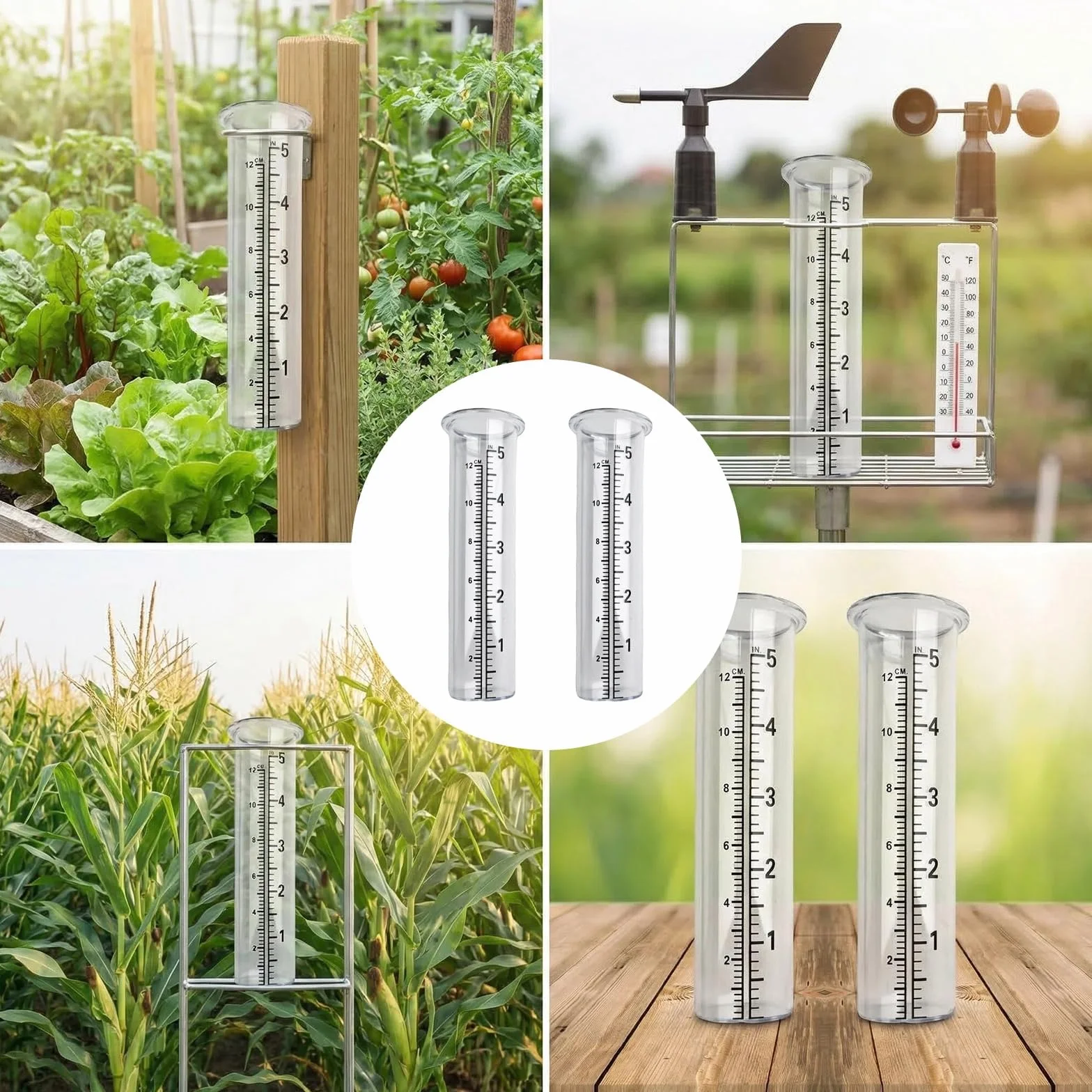 Pluviómetro de cristal de repuesto con escala negra, juego de 2 cilindros transparentes para estaciones meteorológicas