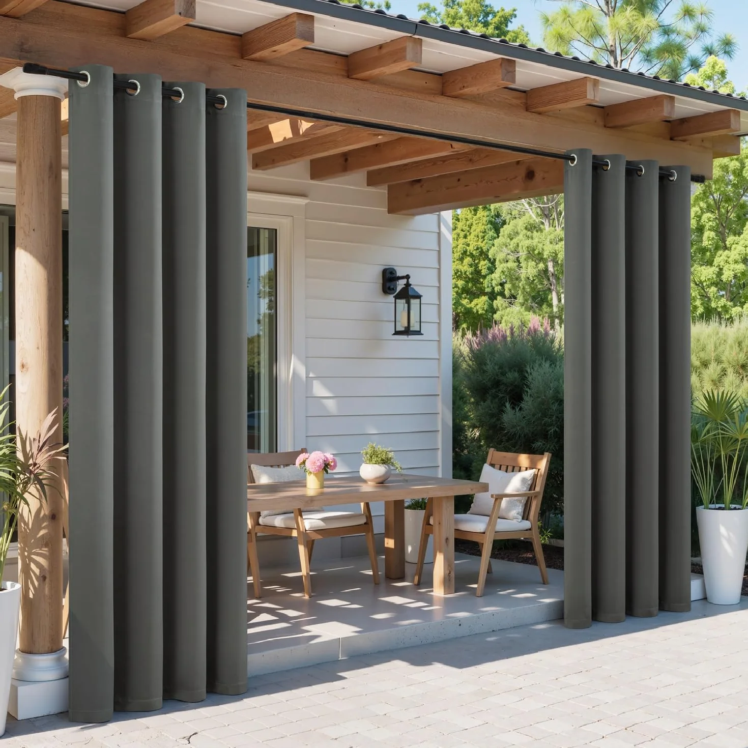 MIULEE Cortinas de Exterior Impermeable 132x215cm Gris 2 Piezas