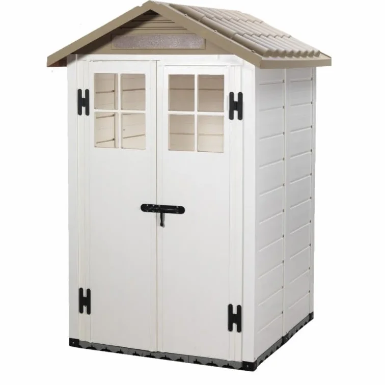 Caseta de jardín de resina Tuscany Evo 120 2 puertas centrales suelo incluido beige 137x144x214 cm
