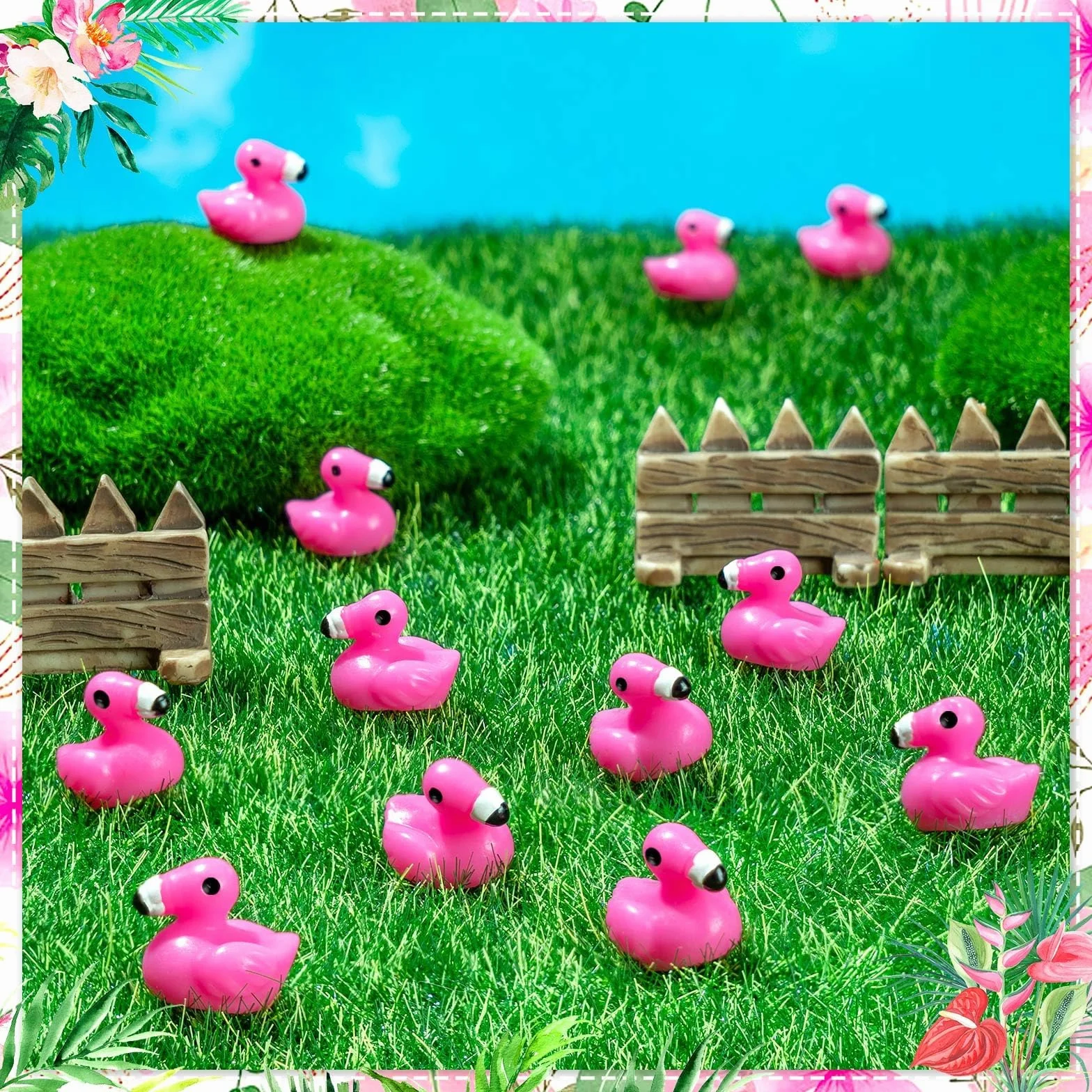 Mini Patos Flamencos 50 PCS Figuras de Resina para Decoración Verano Fiesta