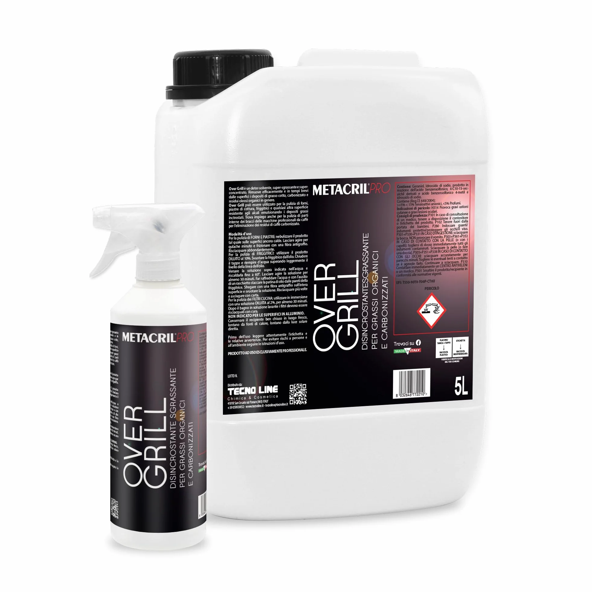 Metacril Over Grill + Pulverizador, Desincrustante y Desengrasante de Alta Concentración para Barbacoas y Parrillas - 5 L