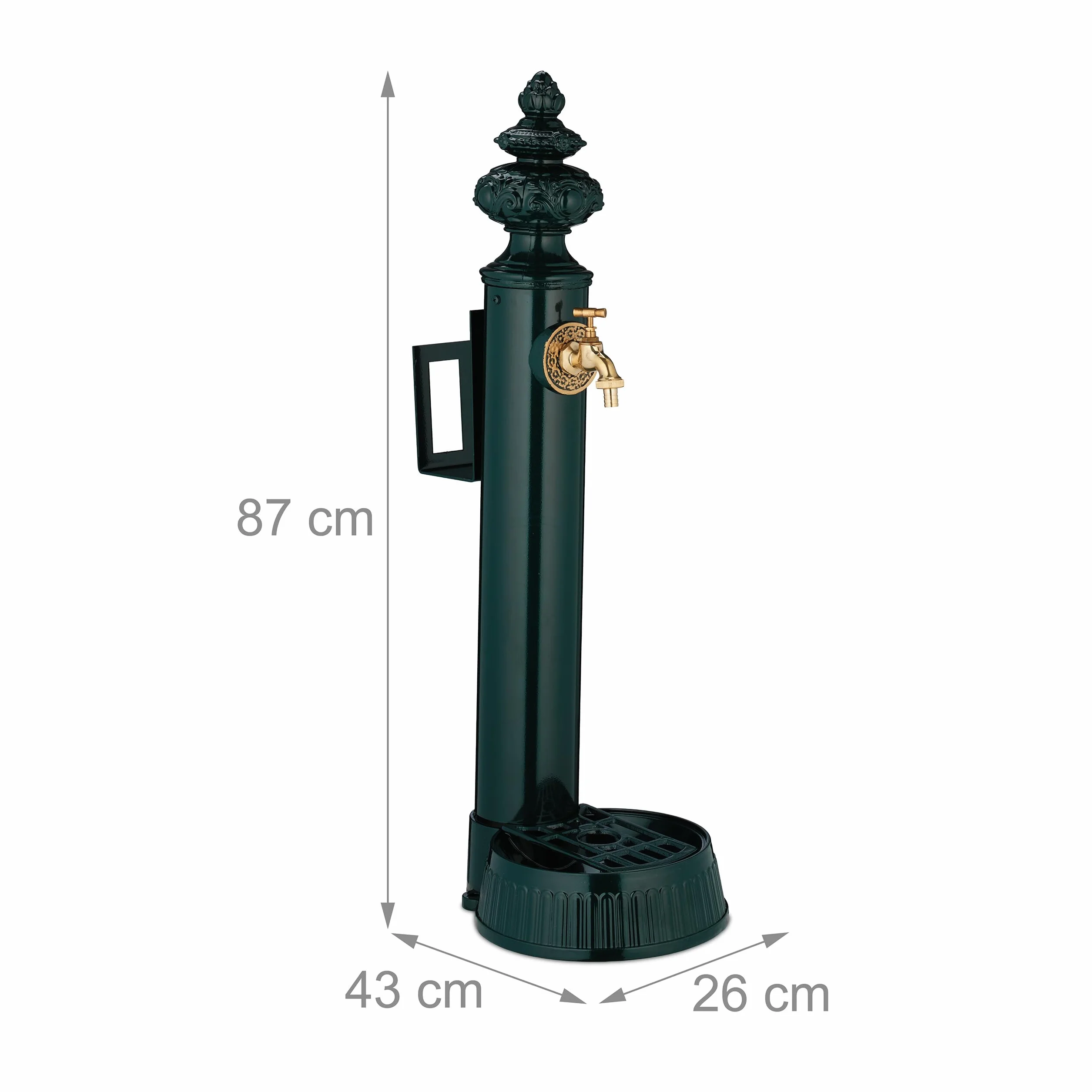 Relaxdays Fuente de Pie Vintage, Grifo y Lavabo, 87 x 26 x 43 cm, Bebedero Antiguo para Jardín, Soporte Manguera, Verde