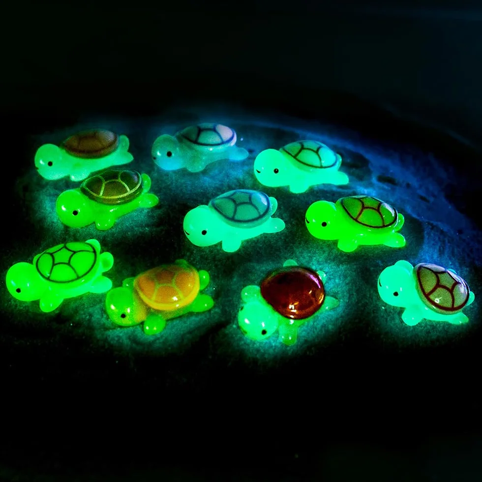 Mini Tortuga Luminosa 4.5x1.6cm Resina Multicolor Juguetes Adornos de Jardín