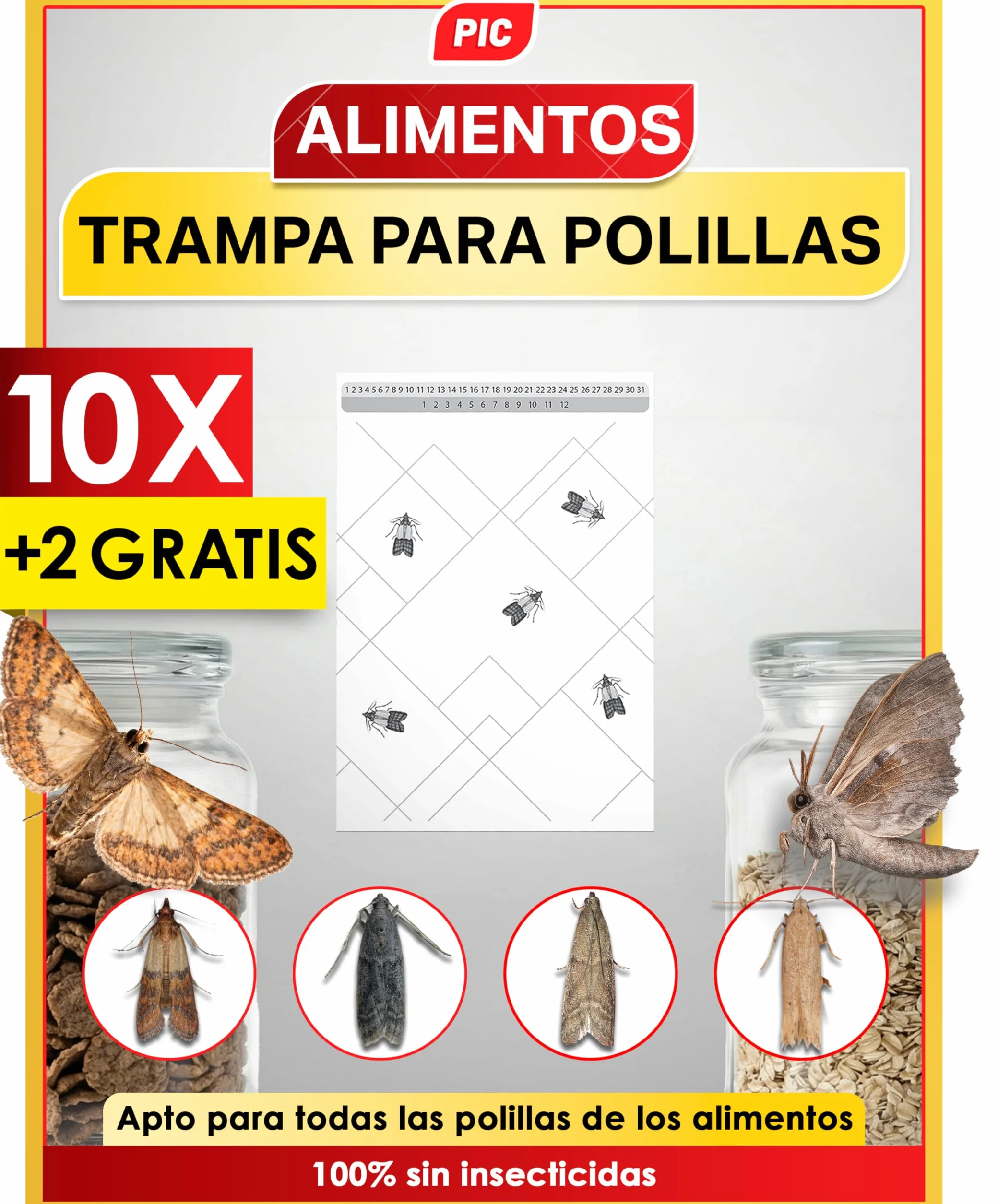 PIC Trampa Polillas Alimentos 12X – Trampas con Feromonas para Cocina y Despensa – Protección 8 Semanas