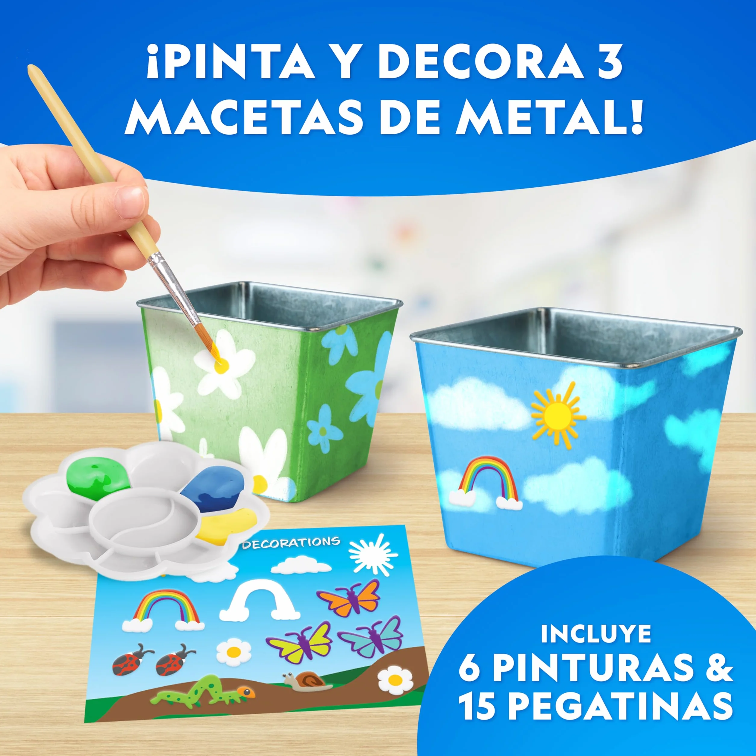 NATIONAL GEOGRAPHIC Kit de Jardinería para Niños con Macetas de Acero Inoxidable, Semillas, Pinturas y Pegatinas