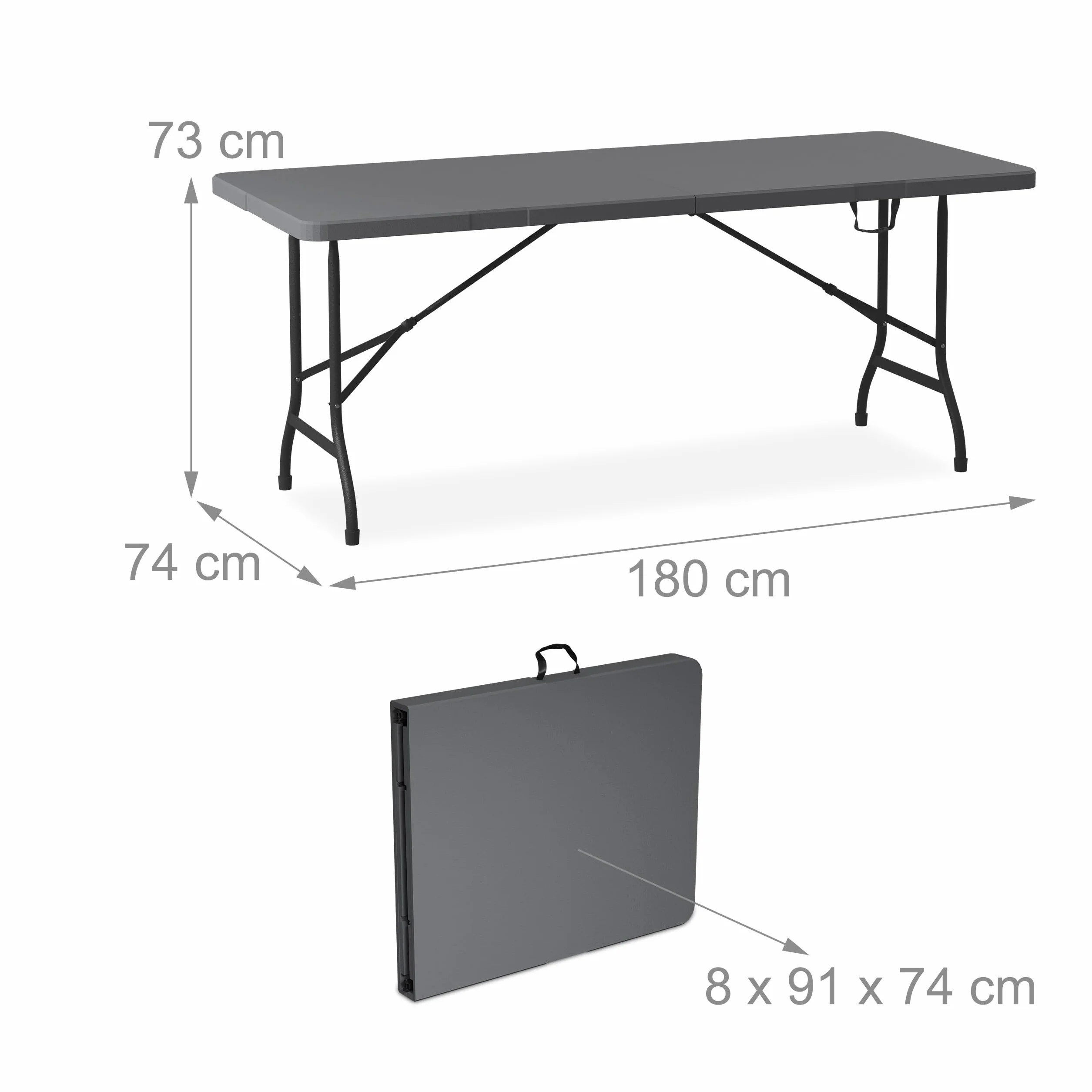 Relaxdays Conjunto Jardín Plegable 3 Piezas Mesa Exterior 180 cm Gris