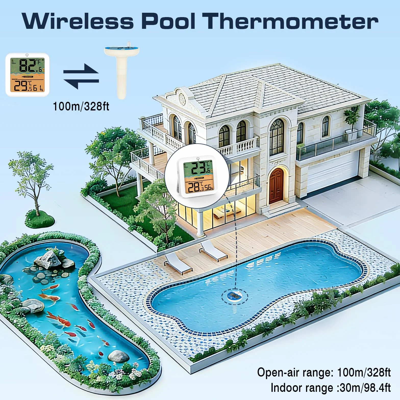Termómetro Flotante para Piscina IP68 Impermeable Inalámbrico Bajo Consumo Alcance 100m