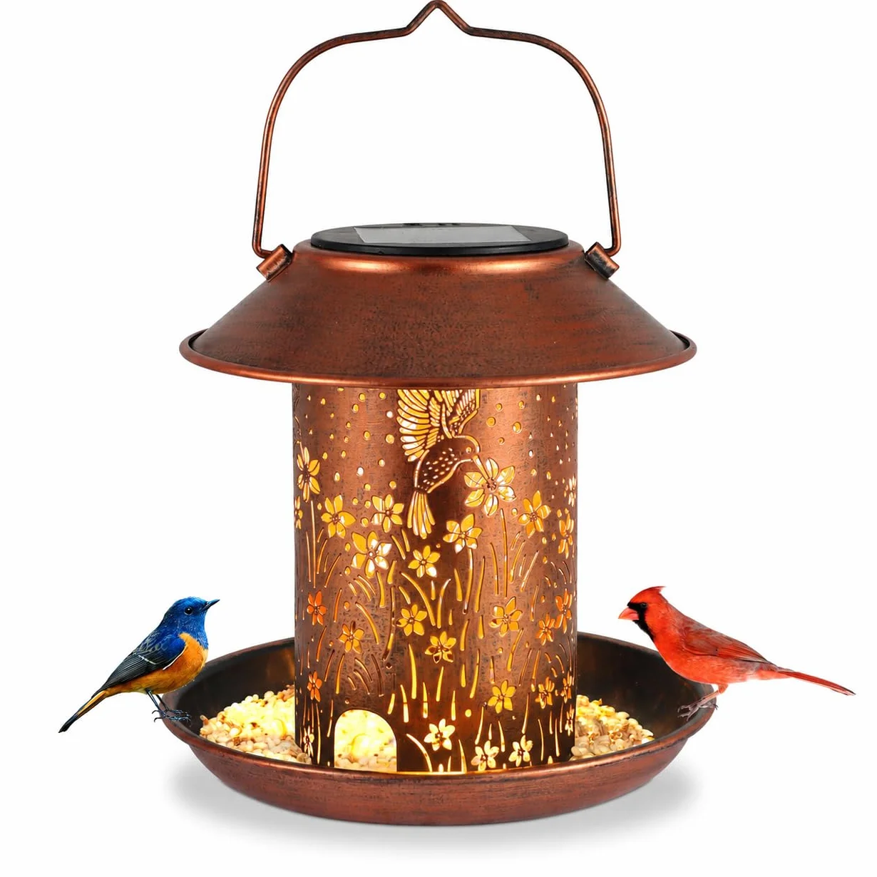 Comederos para pájaros para exteriores, faroles solares de colibrí, impermeables, para colgar, decoración de jardín, regalos de cumpleaños para mujeres, mamá, Navidad, decoración solar de metal para