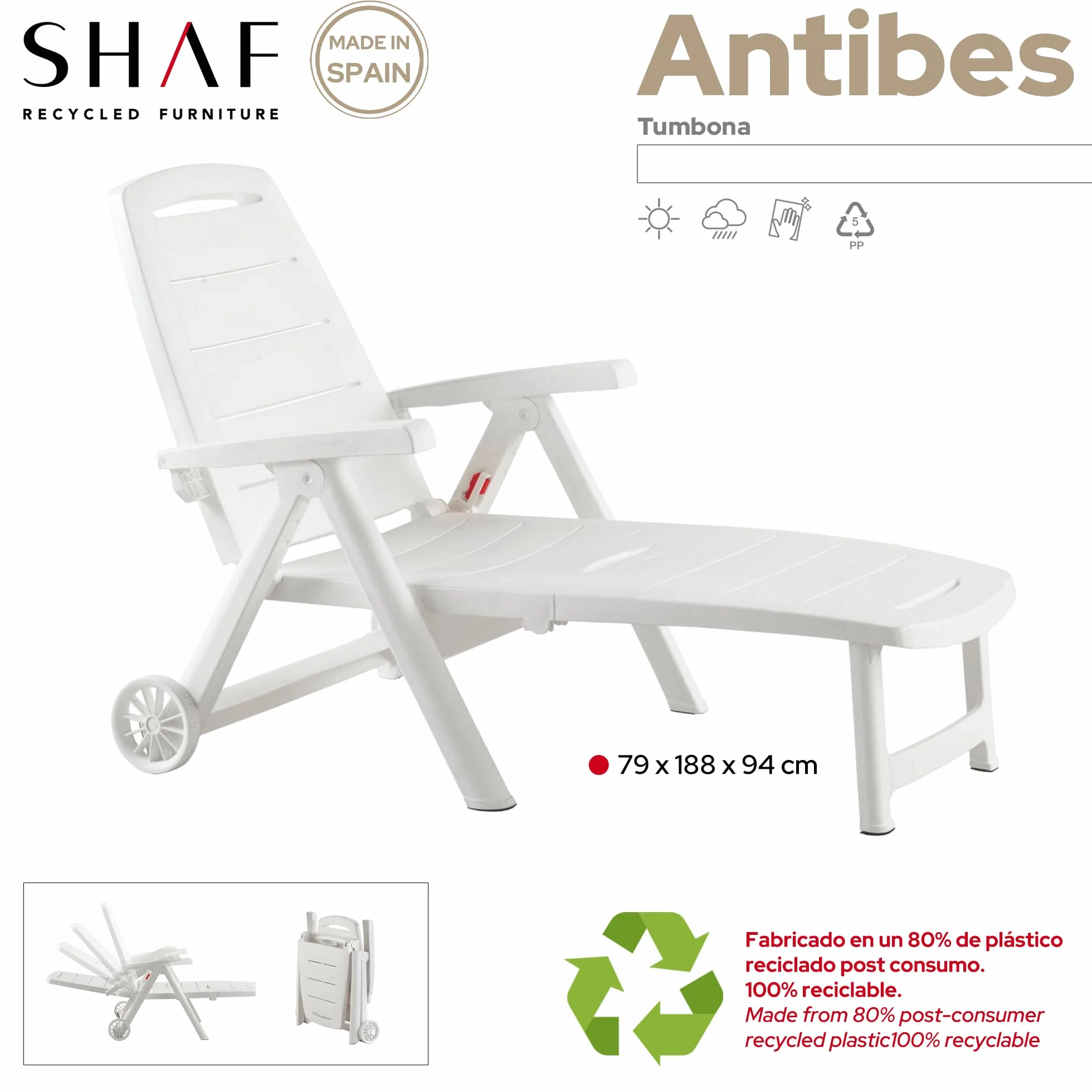 Shaf Sp Garden Tumbona Plegable, Blanco, 56x189x69 cm, 55061