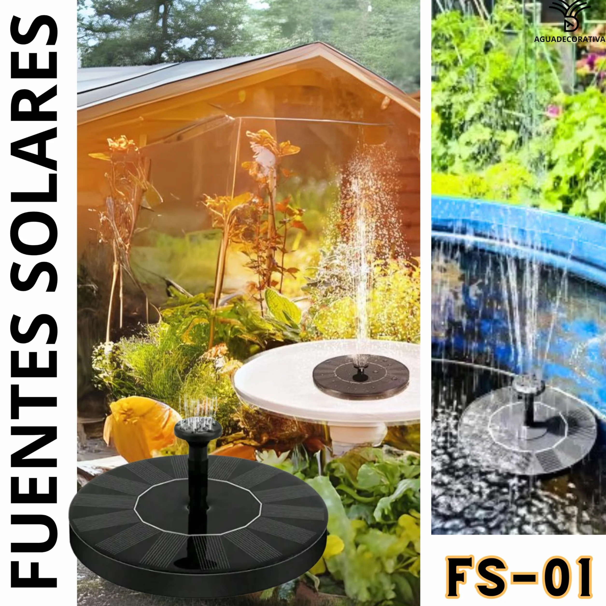 Fuente Solar Autónoma para Decorar Jardines, Maceteros, Piscinas y Bebederos de Pájaros para días soleados