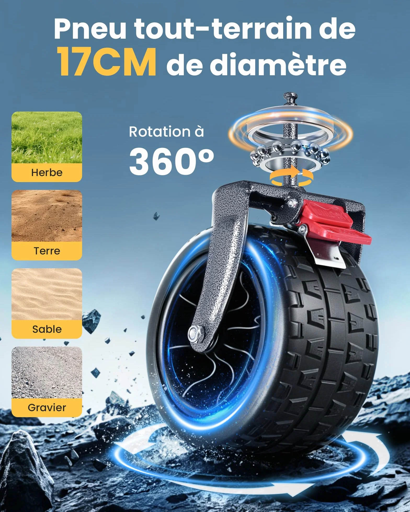 YEAUPE PRO XXXL Carro Playa Ruedas Grandes 200-300L Frenos Dobles Negro Carbón