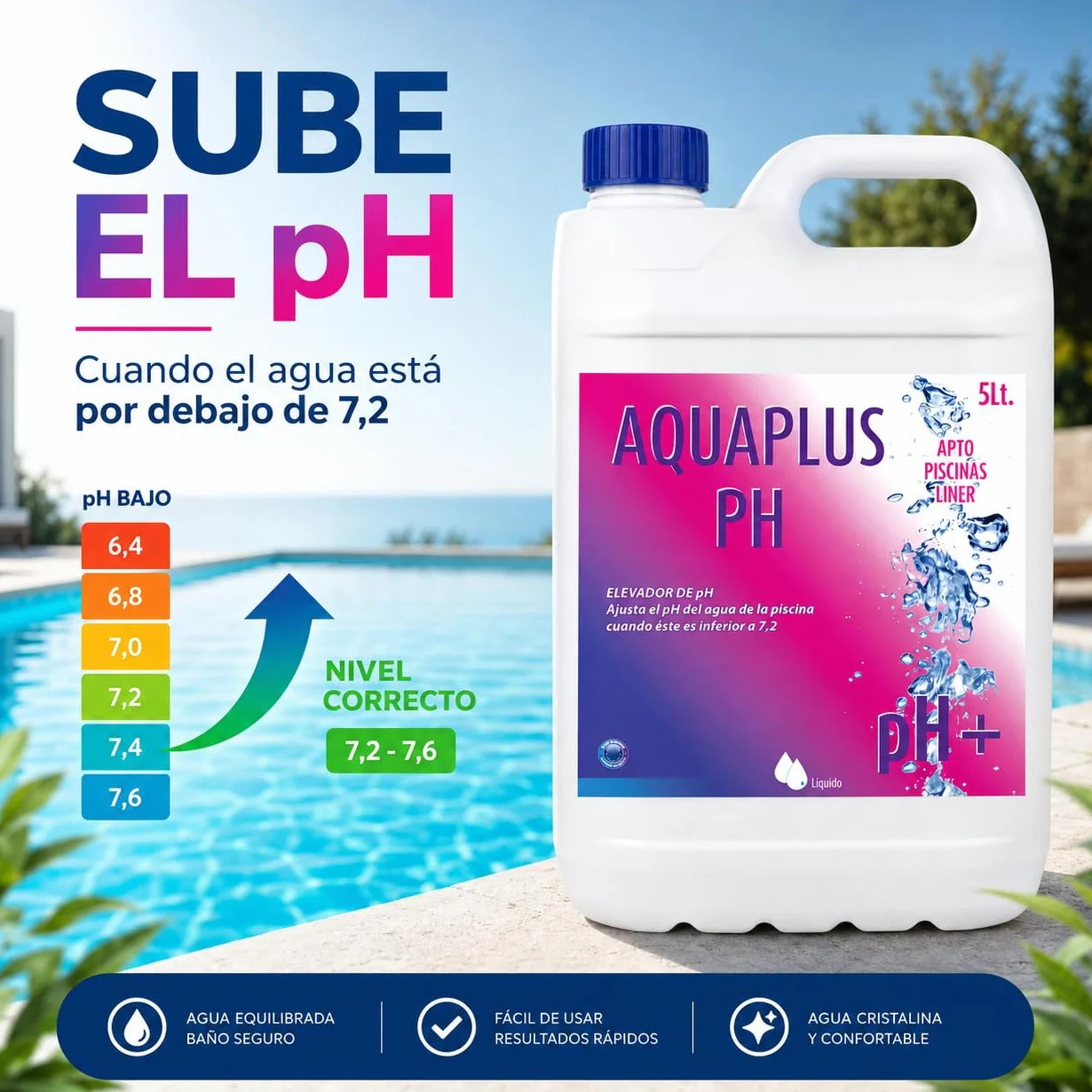 pH+ Incrementador de pH AQUAPLUS PH 5 litros