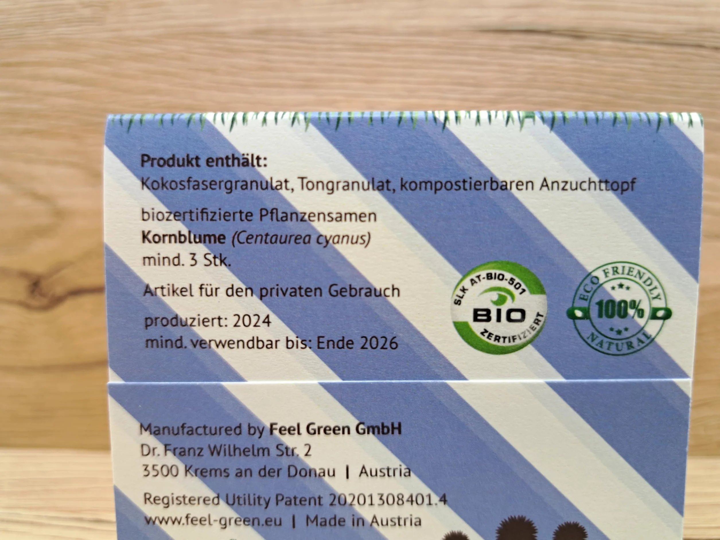 Feel Green Celebrations Ecocube Semillas ecológicas Cubo de Madera Grabado láser Zeit Um Einmal Danke zu Sagen Set de Cultivo Fabricado en Austria