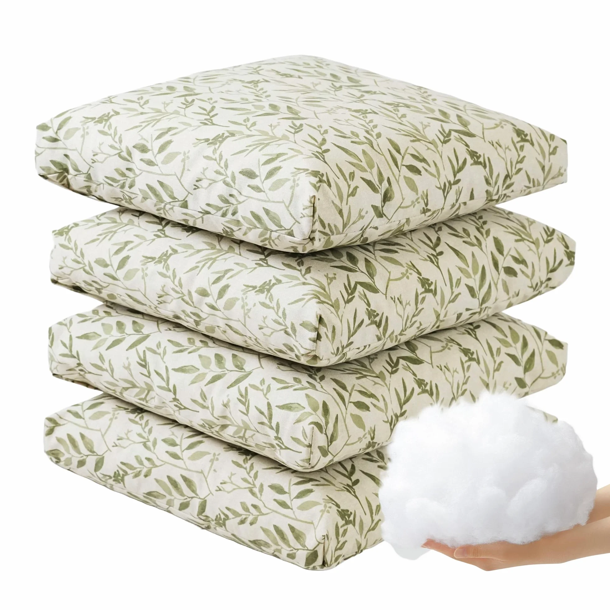 Pack 4 Cojín Silla Exterior 45x45cm, Tela Alta Densidad, Impermeable, Resistente UV, Verde Hoja Fina