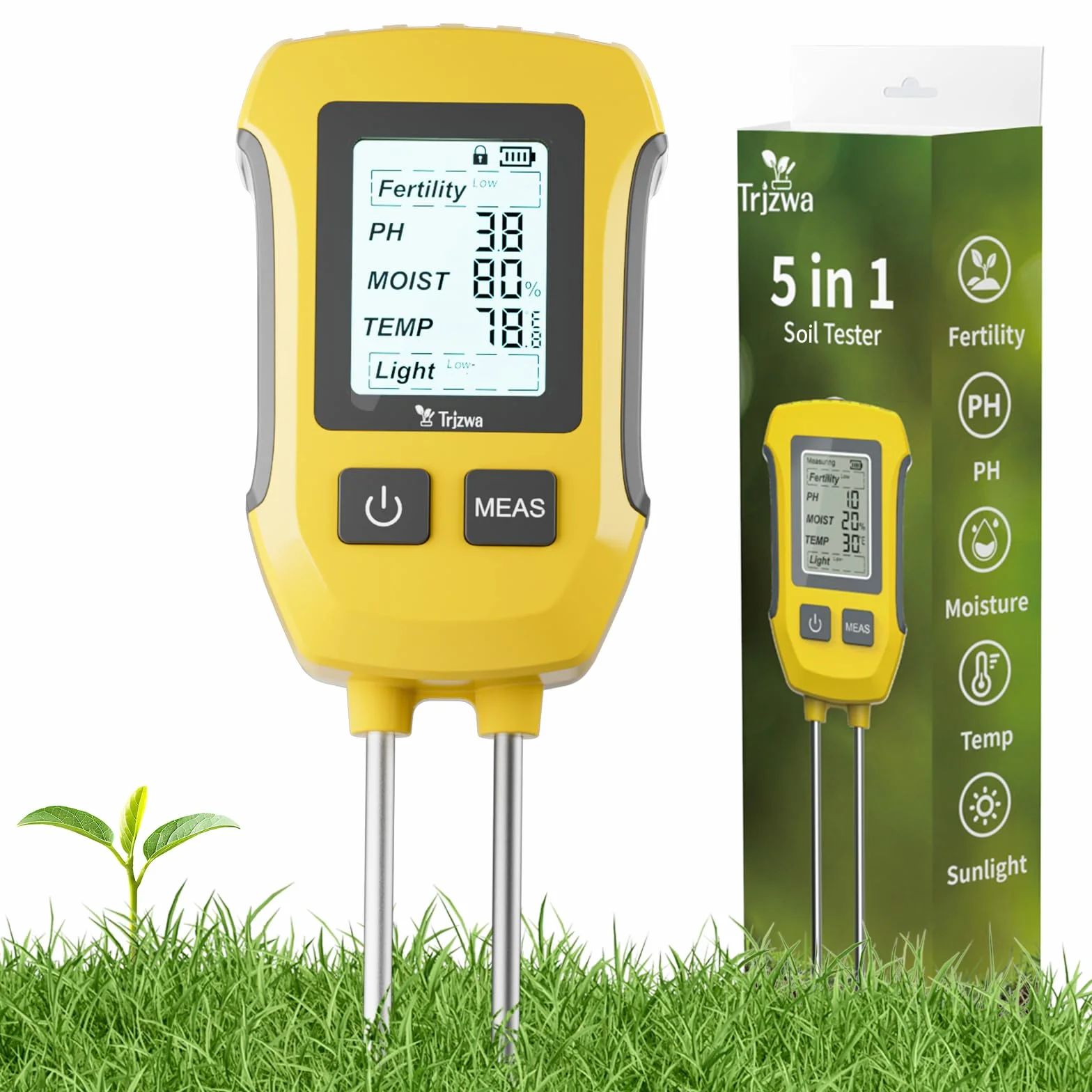 Medidor de Humedad de Plantas 5 en 1 PH Humedad Temperatura Luz Solar con Pantalla LCD Retroiluminada