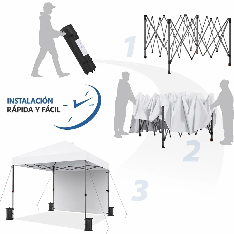 Yaheetech Carpa Plegable 3x3 m Cenador de Jardín con 1 Pared Lateral Altura Ajustable 262-282 cm Gazebo para Exterior Camping Playa Patio Anti-UV Impermeable y Bolsa de Arena