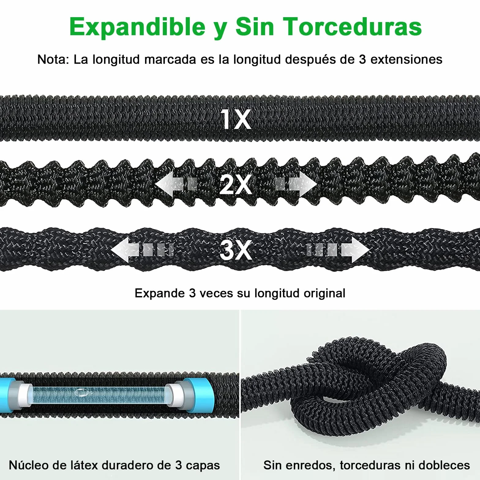 Manguera de Jardín Extensible 7.5M con Pistola Rociadora 8 Funciones, Flexible y Ligera para Lavado de Coche, Jardín y Mascota