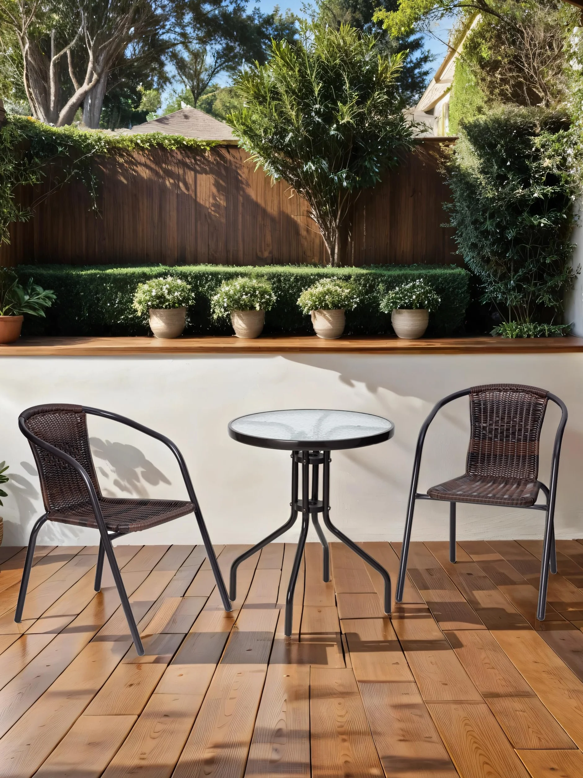 Mesa Bistró Plegable Acero Recubrimiento Polvo Vidrio Templado 60x70 cm Marrón Exterior