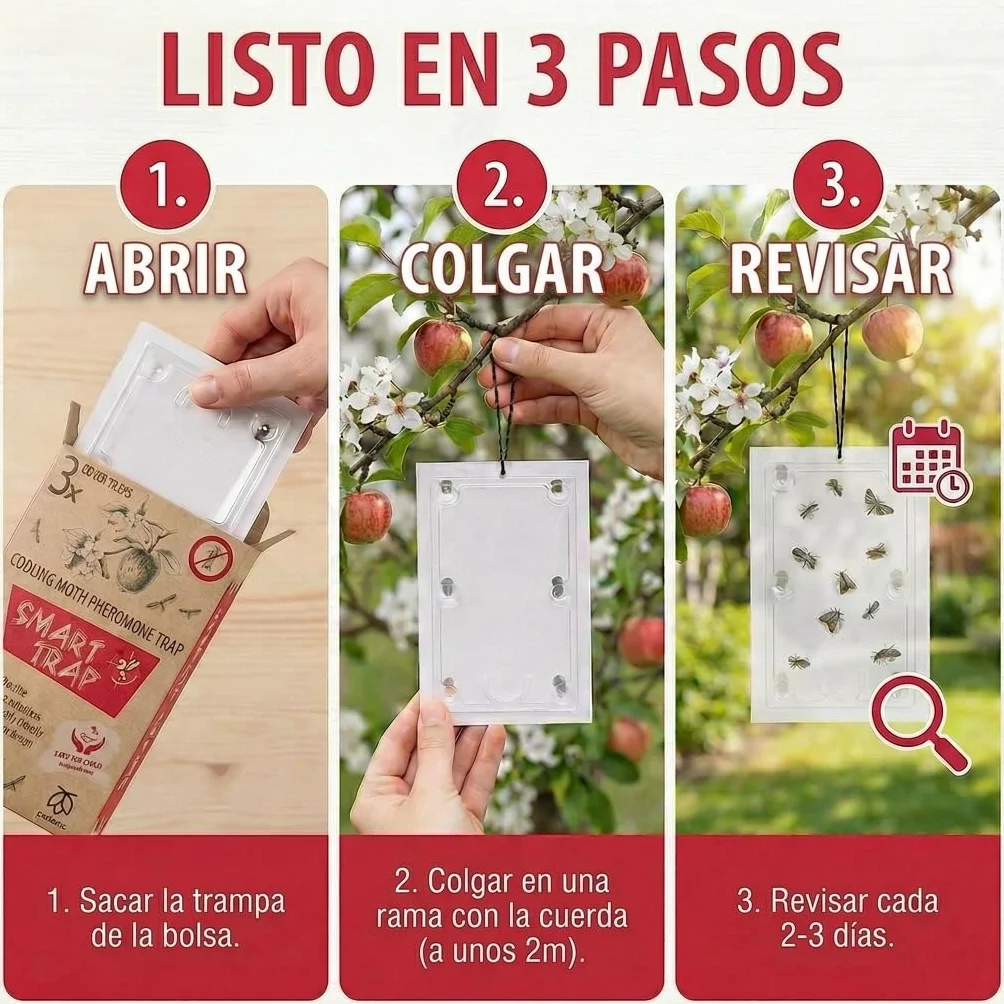 Pestmatic® Trampa Smart Polilla Manzana | Pack de 3 | Monitorización para Manzanos | Atrayente Natural Seguro para Abejas y Aves