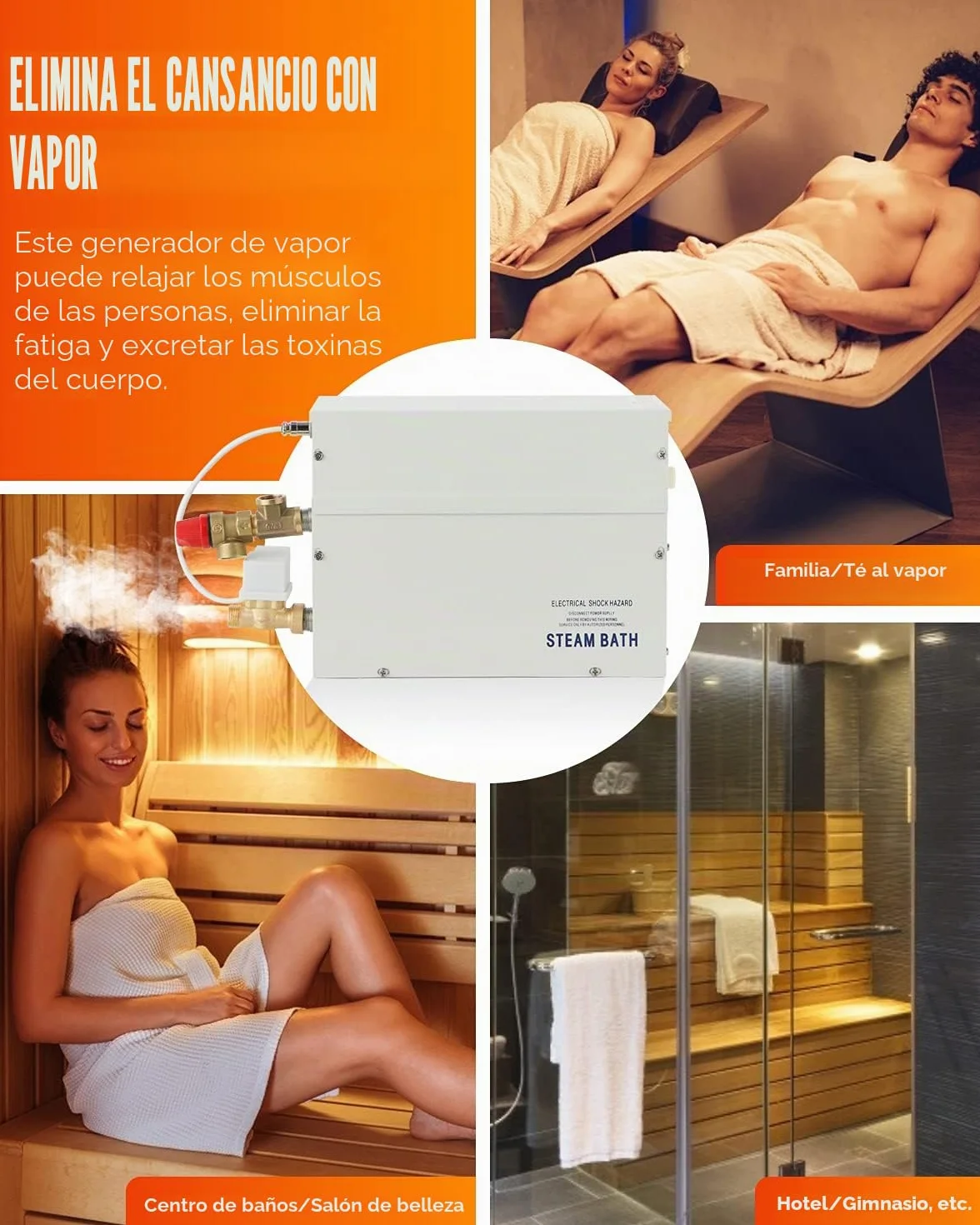 CGOLDENWALL Generador de Vapor para Sauna 3KW 220V de Casera, Ideal para Sauna/Ducha/Baño/SPA, con Sistema de Autodrenaje, Controlador Digital LED 35-55℃ para 3 m³ de Espacio Calentar