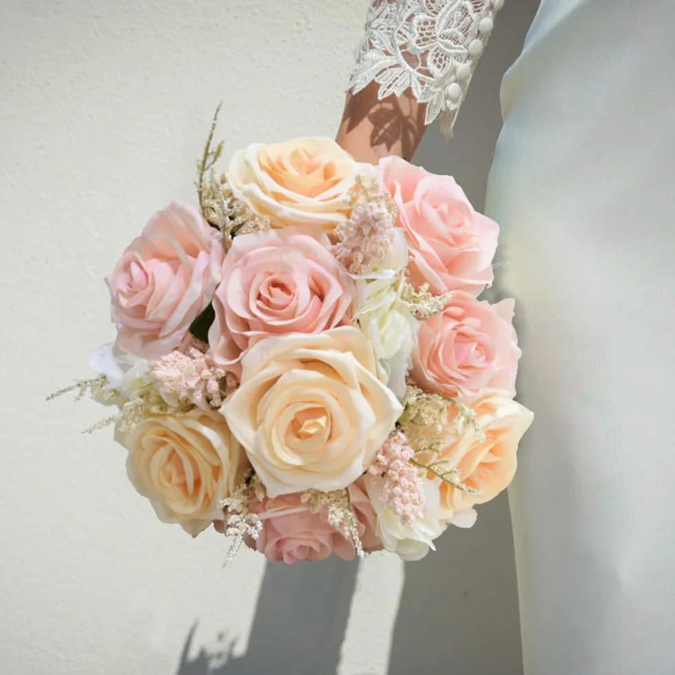 Ramo de Rosas Artificiales Hecho a Mano, Romántico, para Novia, Dama de Honor