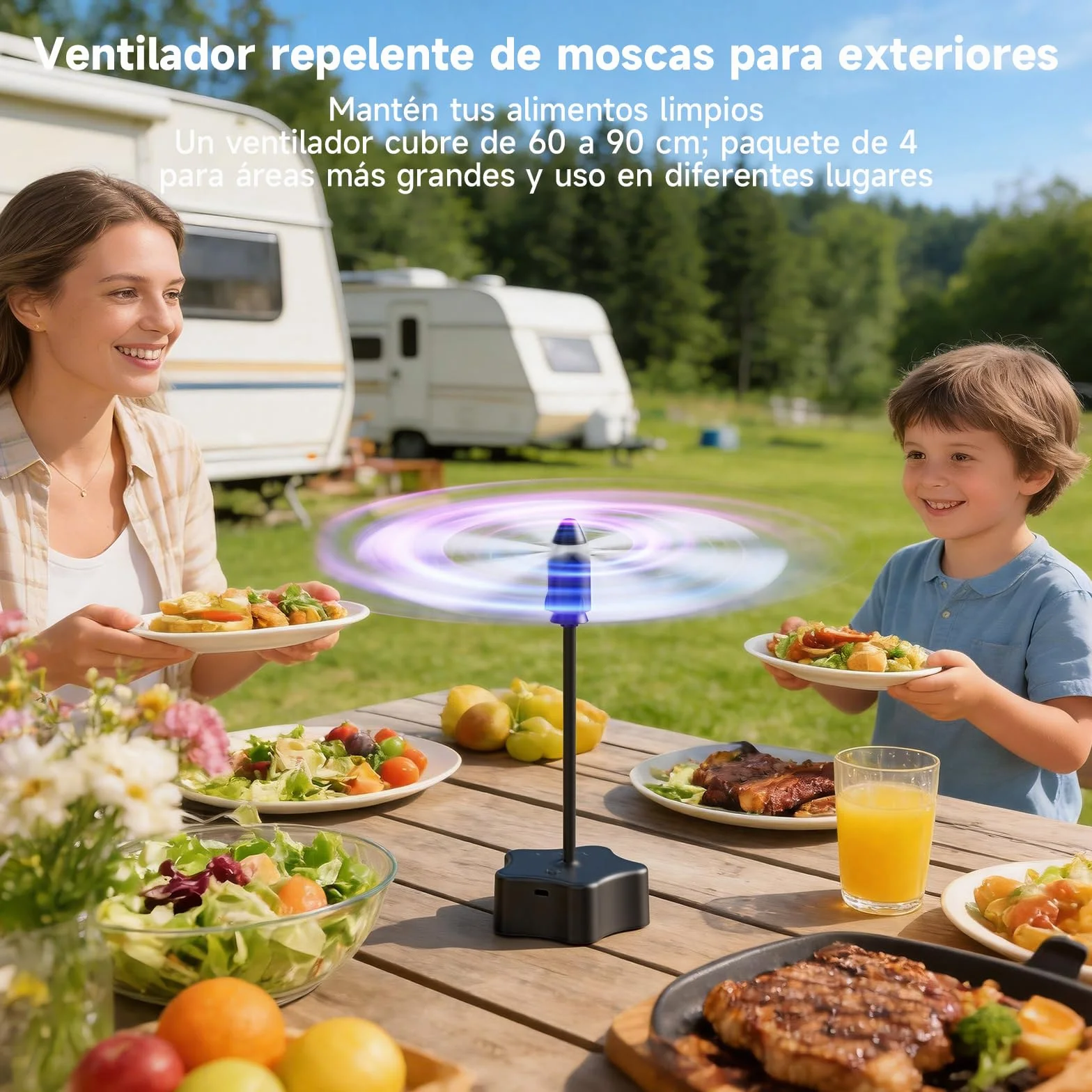 Ventilador de Mesa Antimoscas Recargable USB Repelente de Moscas 4 Piezas