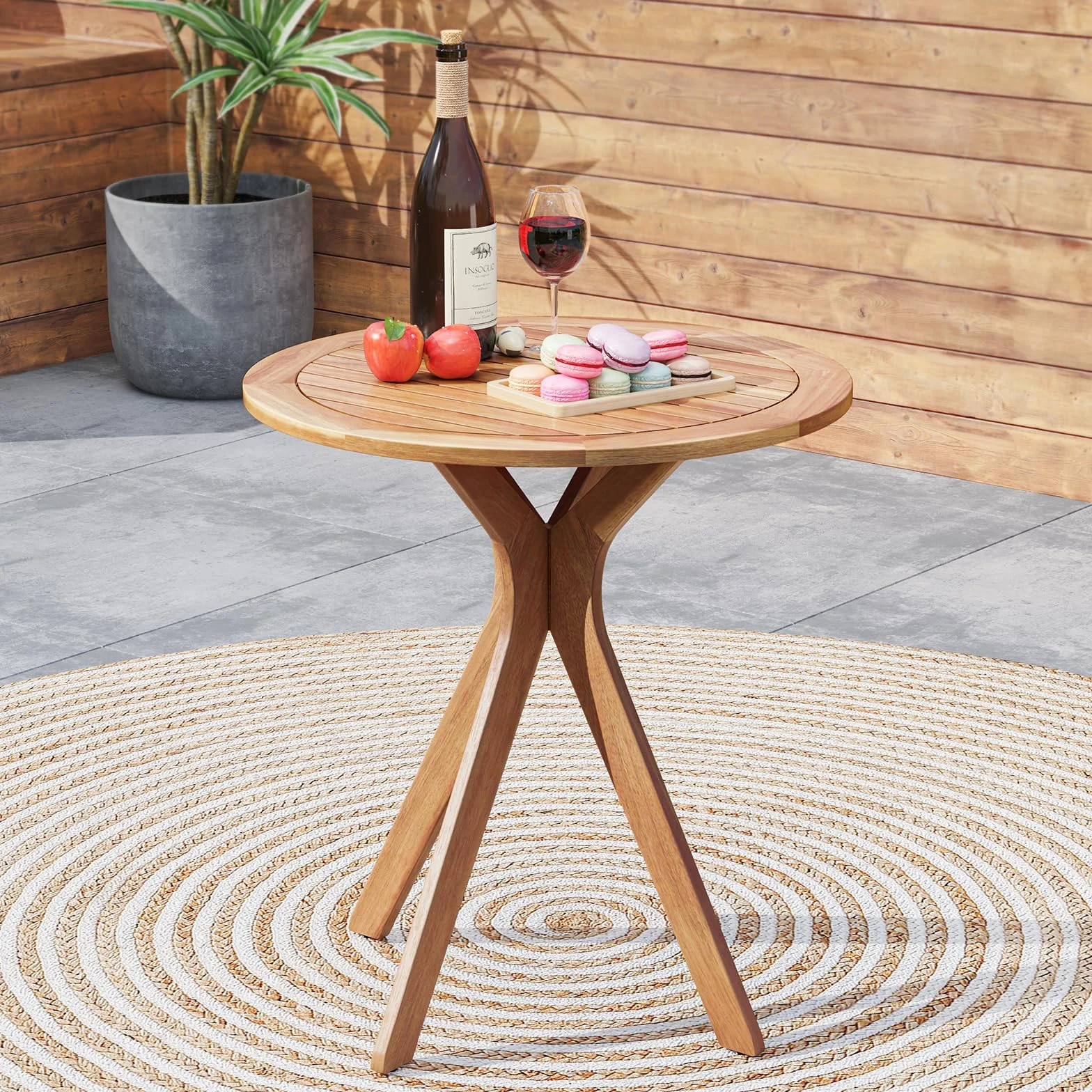 COSTWAY Mesa Auxiliar de Madera para Patio, Mesa de Jardín Redonda de 70 cm con Base de X, Mesa Auxiliar de Café para Jardín, Patio, Sala de Estar