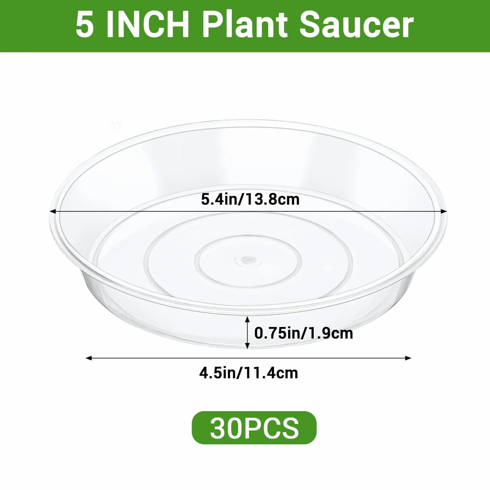 GREANER 30 paquetes de platillos transparentes para plantas, bandejas de plástico de 5 pulgadas para plantas, bandejas de goteo resistentes para plantas en maceta, bandejas sin agujeros para plantas