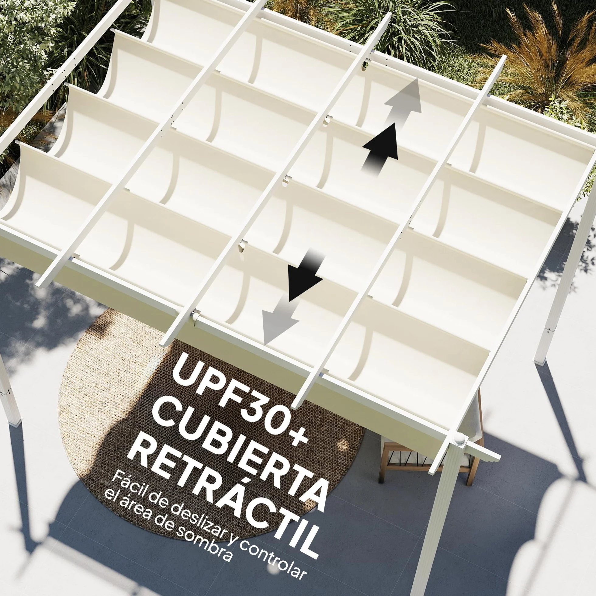 Outsunny Pérgola de Jardín 4x3 m Techo Retráctil UPF30+ Estructura Metálica Beige